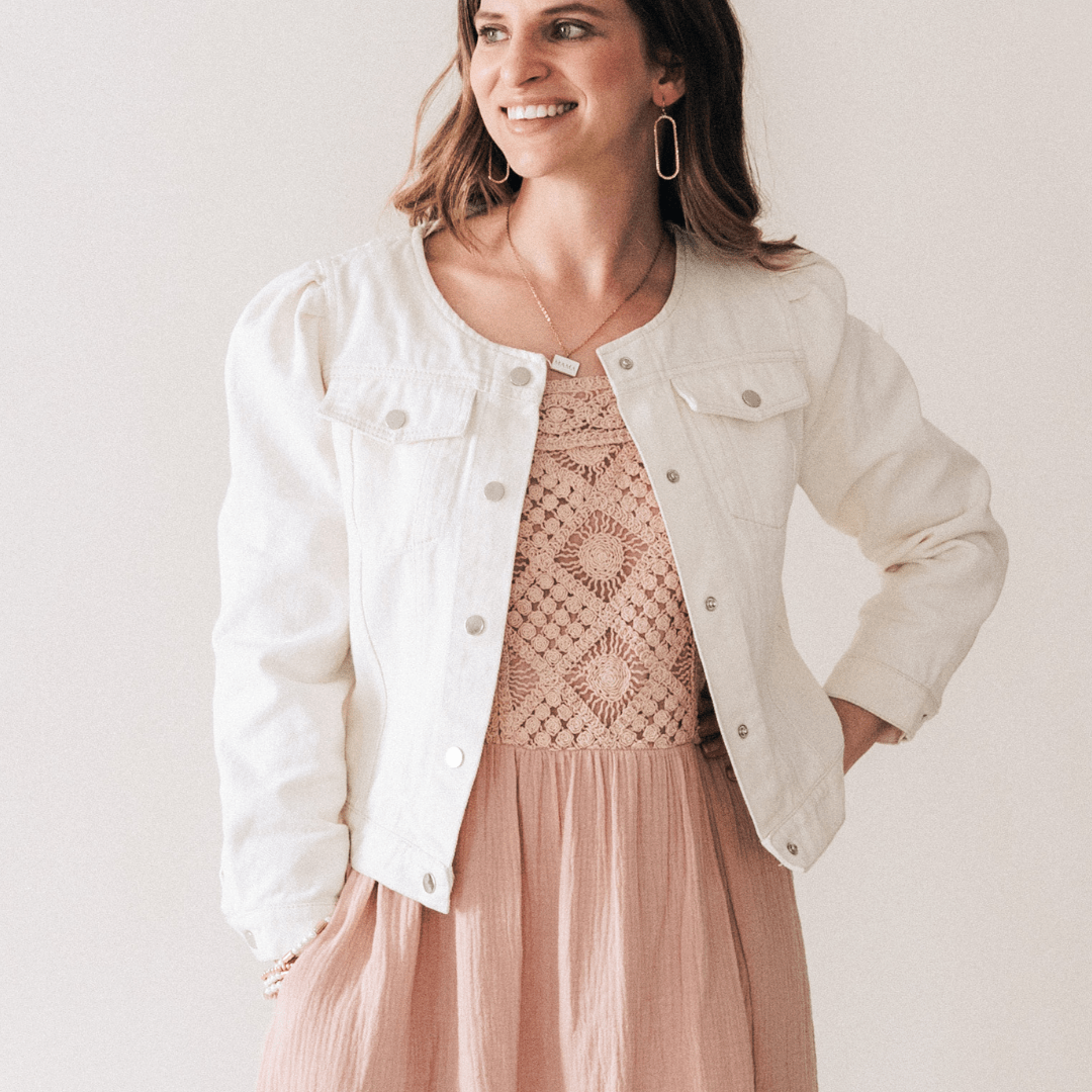 Ivory Cropped Denim Jacket - Women