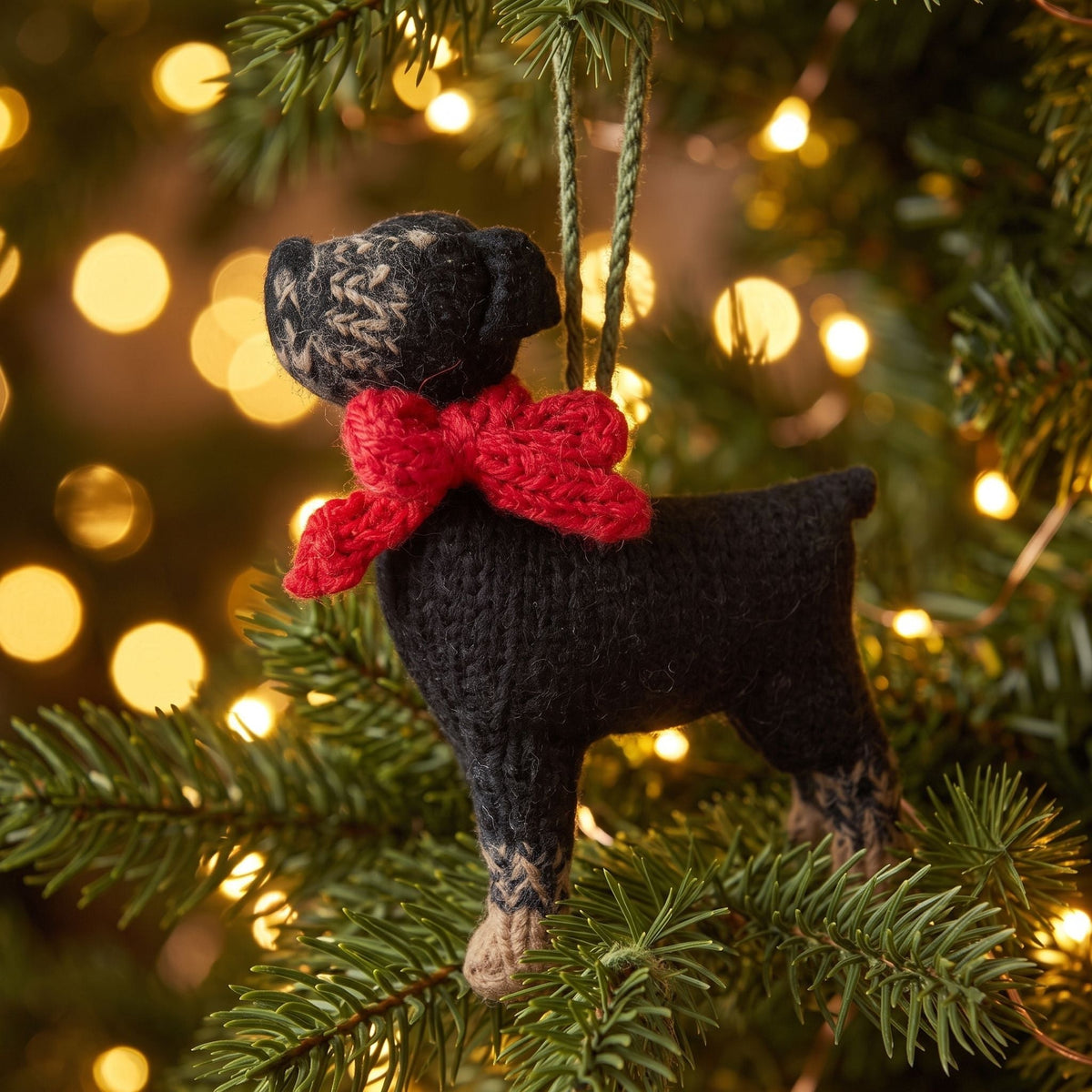 Hand Knit Alpaca Wool Christmas Ornament - Rottweiler Dog