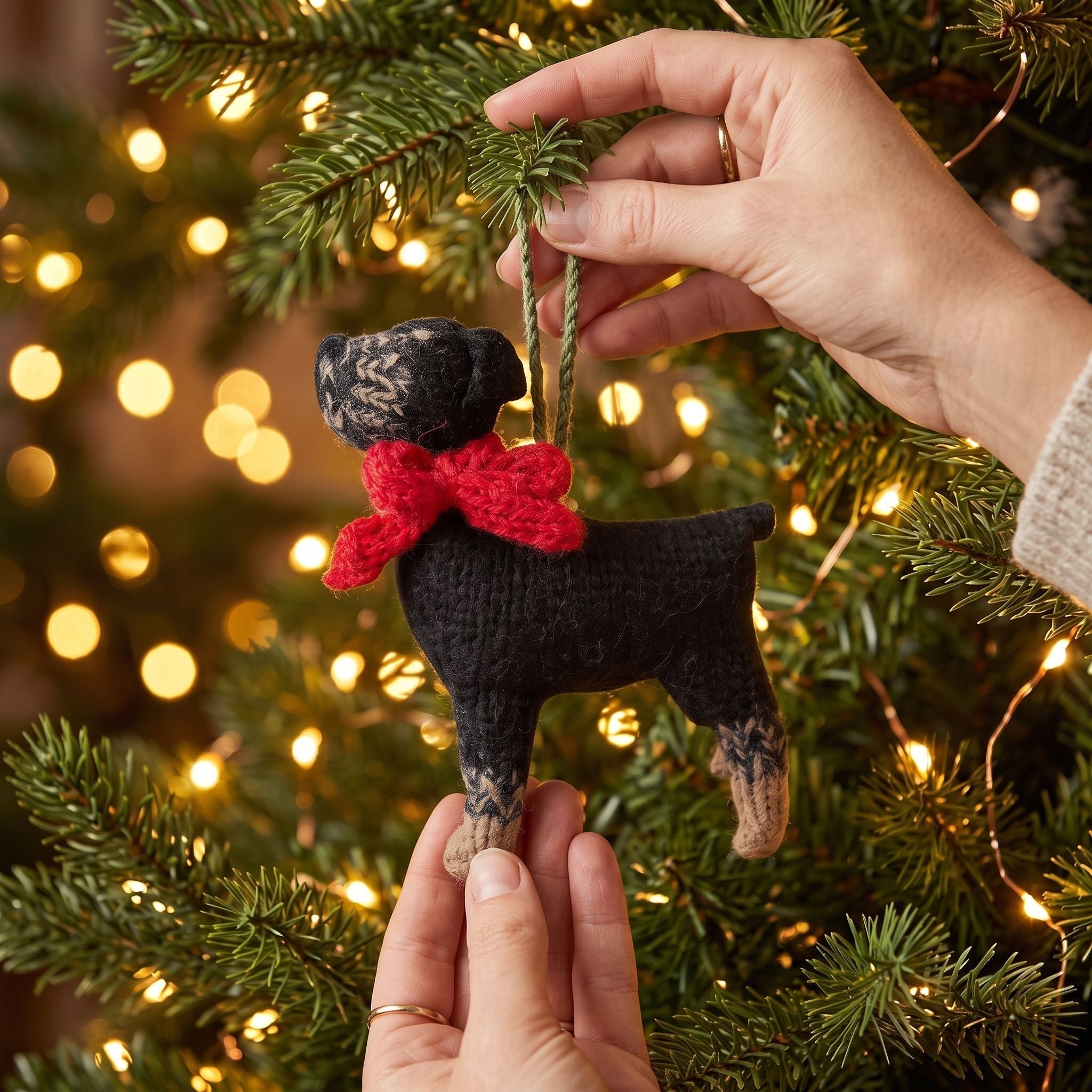 Hand Knit Alpaca Wool Christmas Ornament - Rottweiler Dog