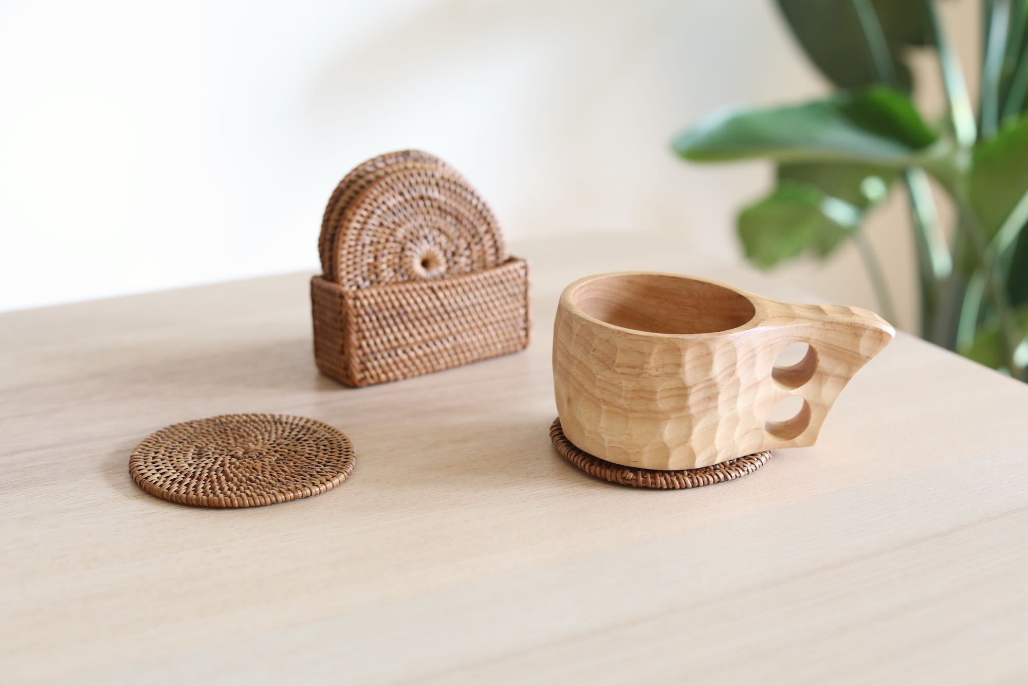 Bali Rattan Cup Coaster - Set Of 5