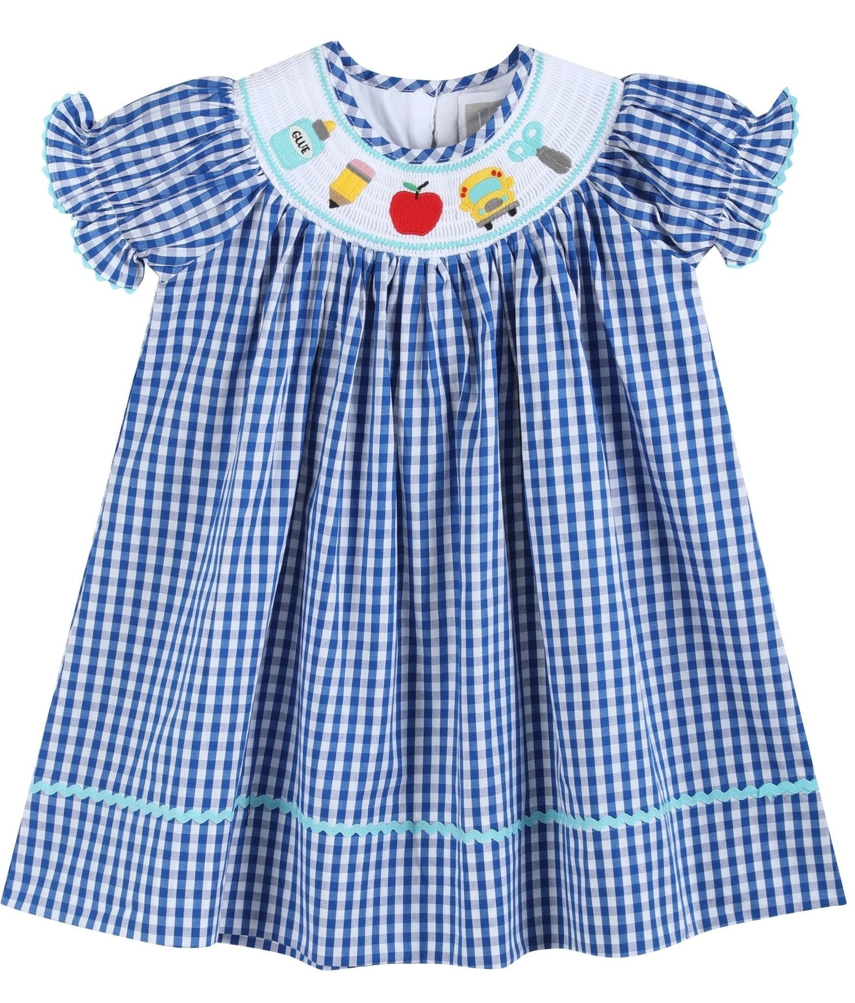 Royal Blue Gingham School Smocked Bishop Dress