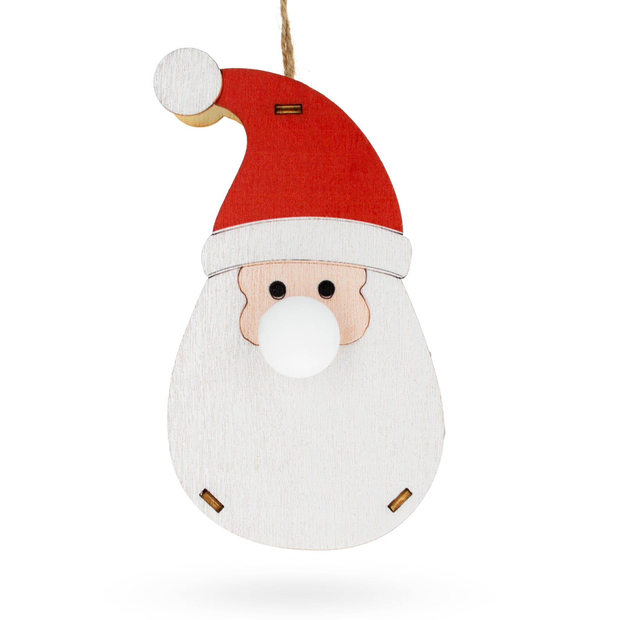 Wooden Santa Christmas Ornament With Light Up Nose Cutout