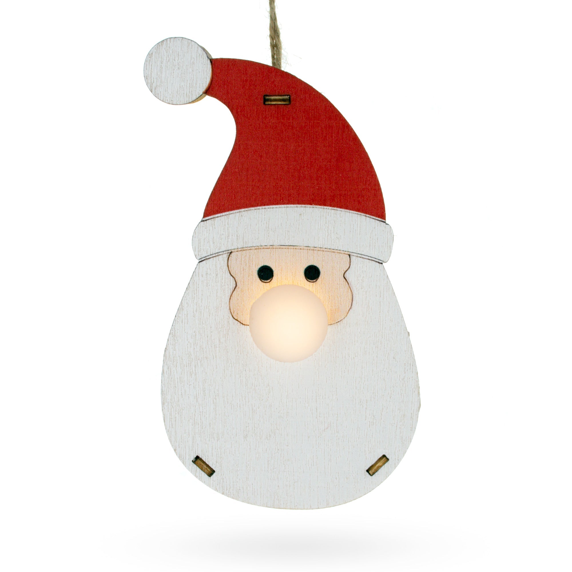 Wooden Santa Christmas Ornament With Light Up Nose Cutout