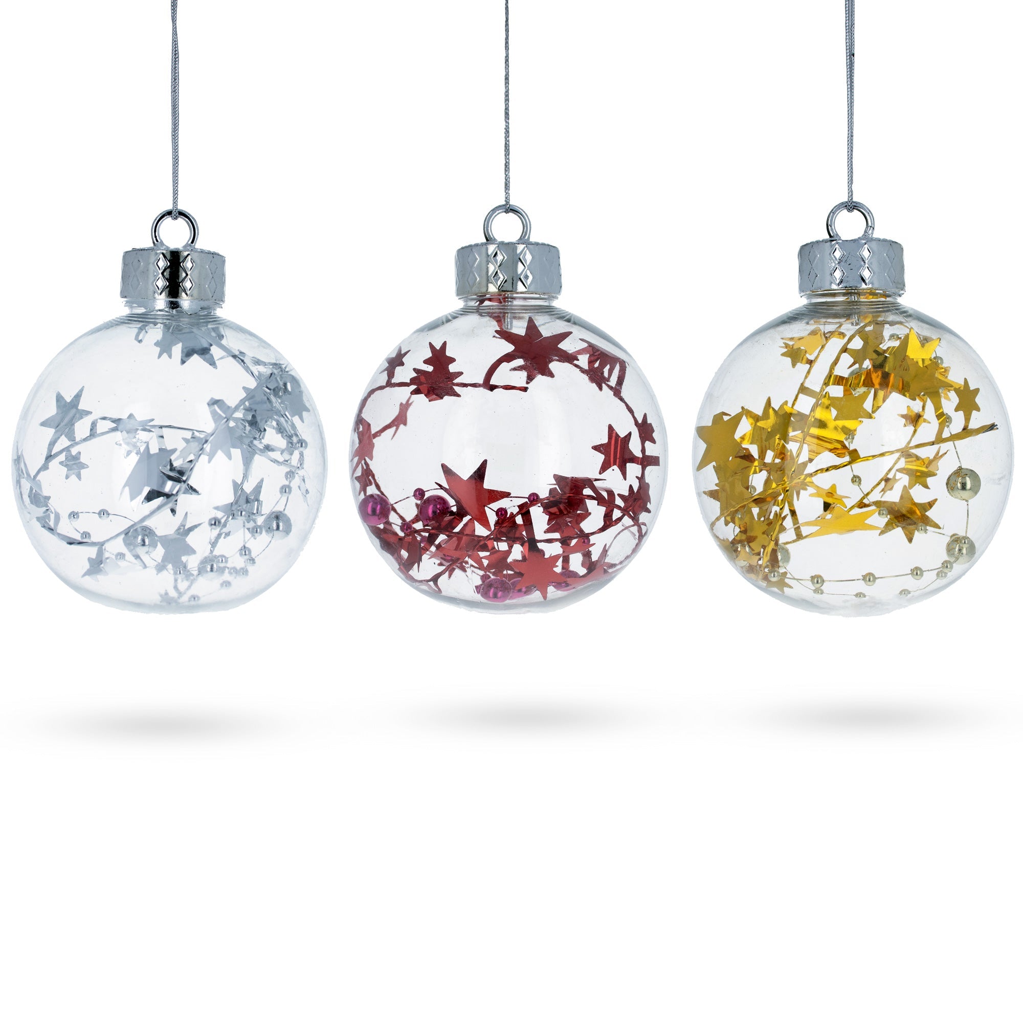 Set Of 3 Colorful Stars Clear Plastic Christmas Ornaments 4 Inches