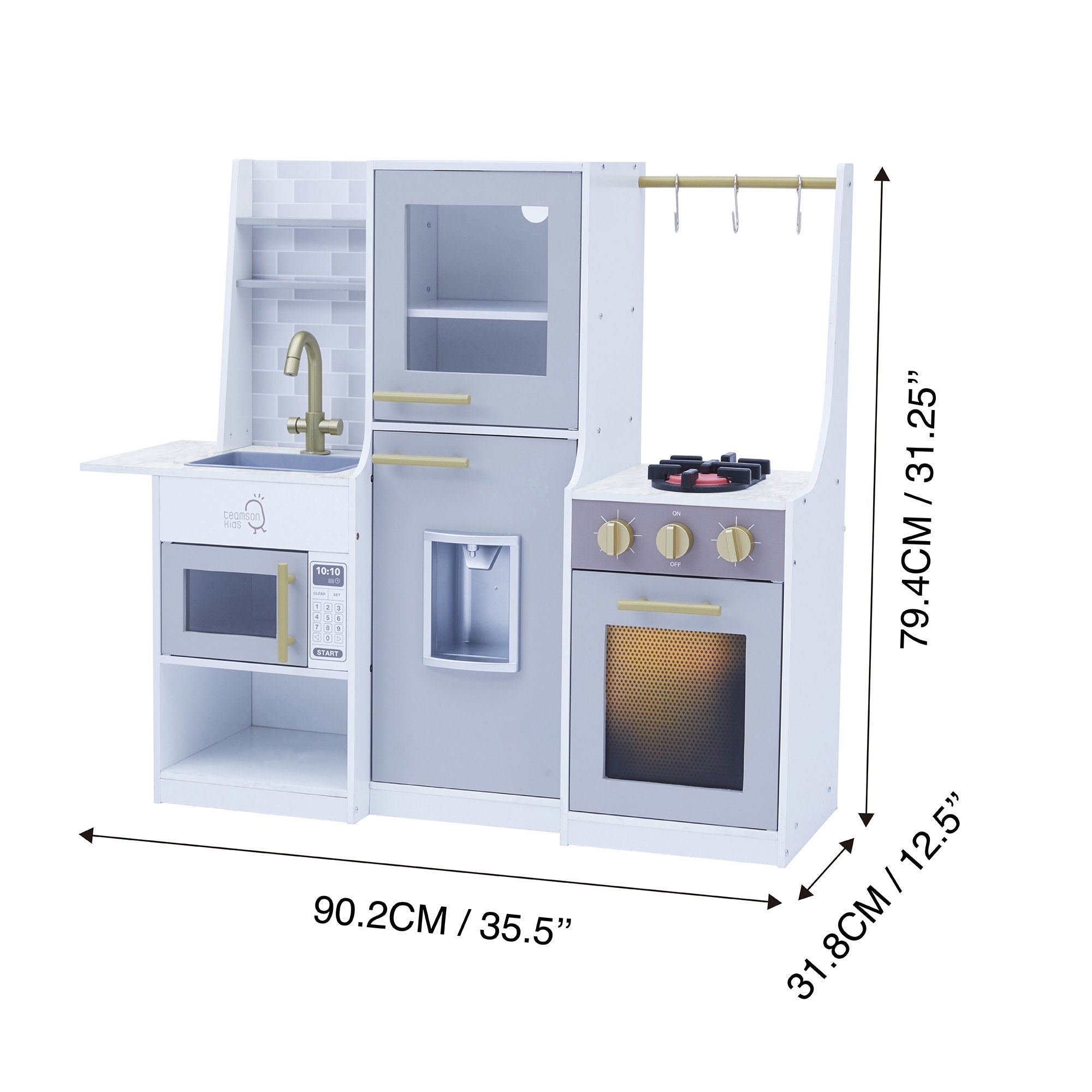 Little Chef Lyon Complete Wooden Kitchen Set With Hydroponic Garden, Refrigerator And Accessories, Gray