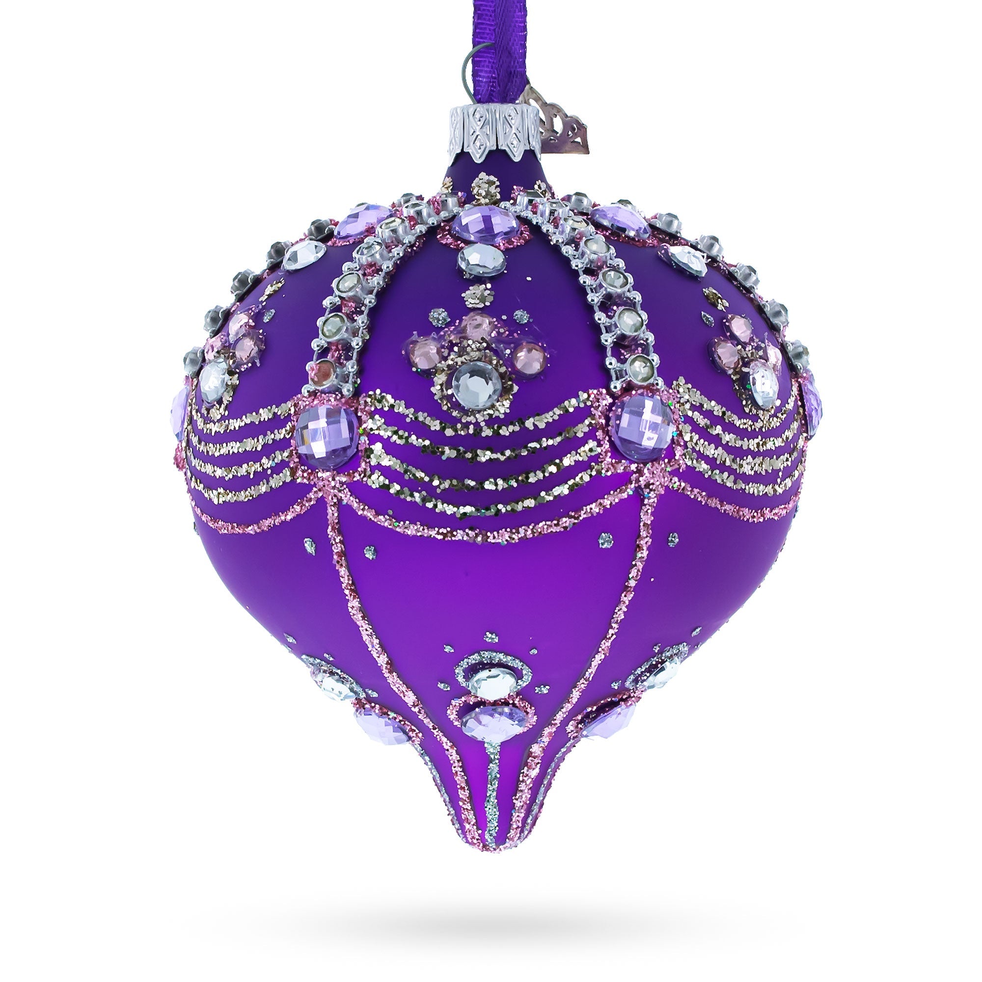 Sparkly Diamonds On Purple Glass Onion Finial Christmas Ornament