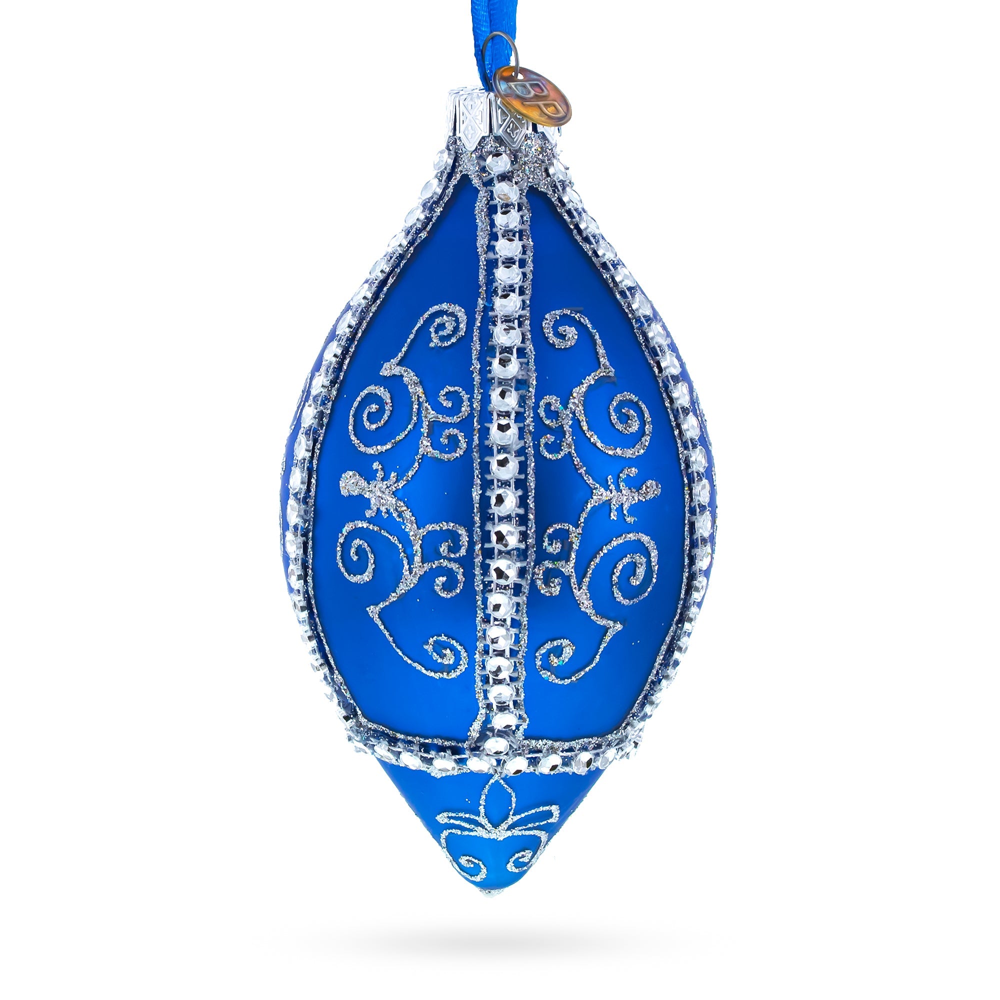 Jeweled Pattern On Blue Glass Rhombus Christmas Ornament