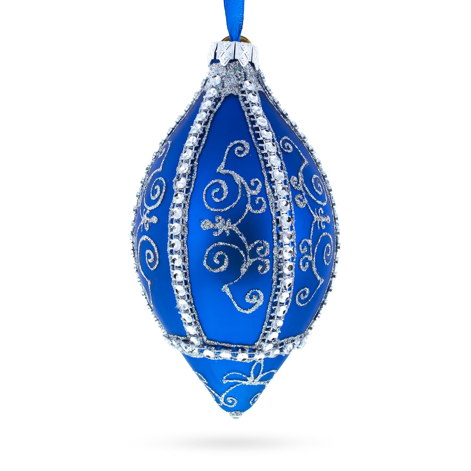 Jeweled Pattern On Blue Glass Rhombus Christmas Ornament