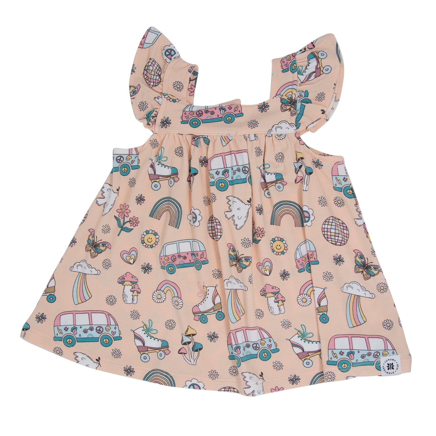 Retro Roller Skates Ruffle Dress With Bloomer