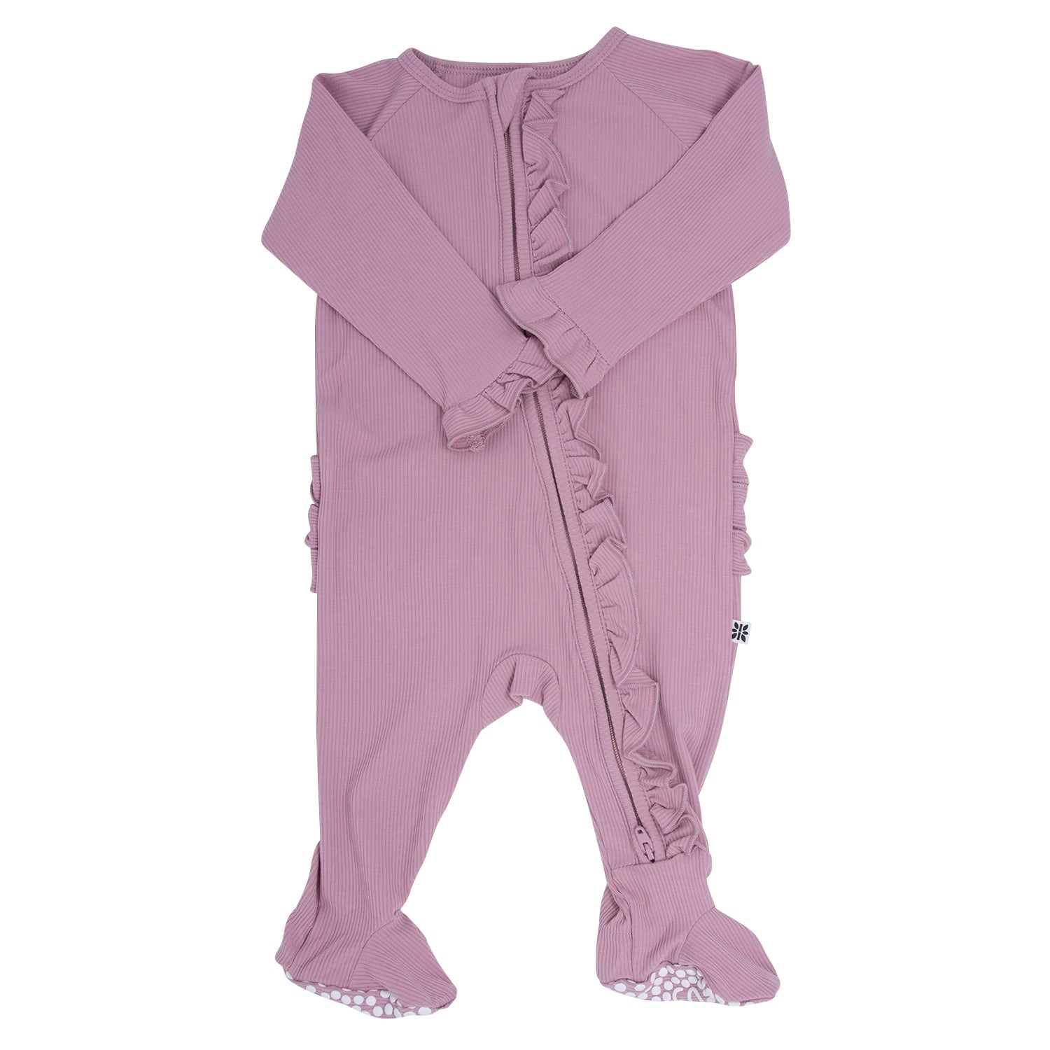 Ruffle Footie - Petunia Pink Ribbed