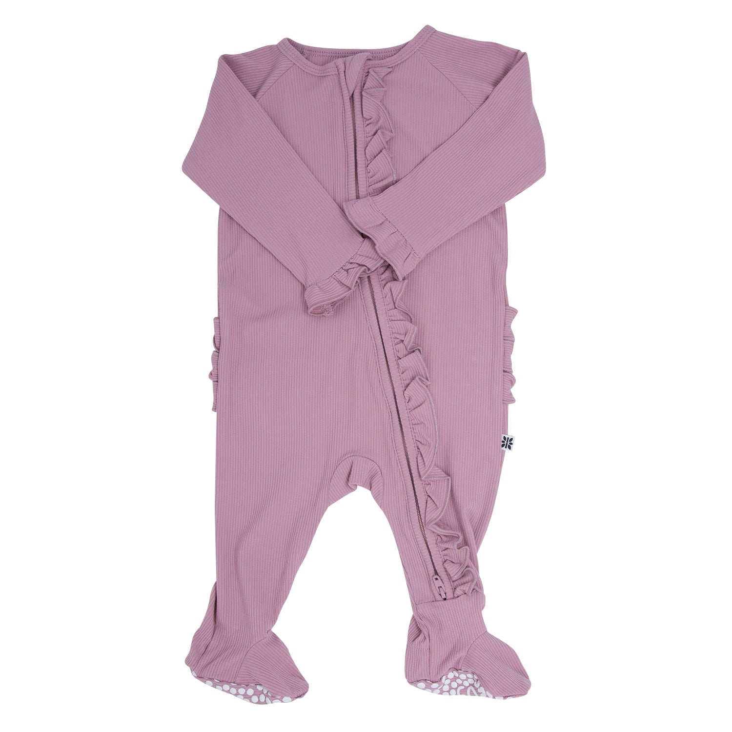 Ruffle Footie - Petunia Pink Ribbed