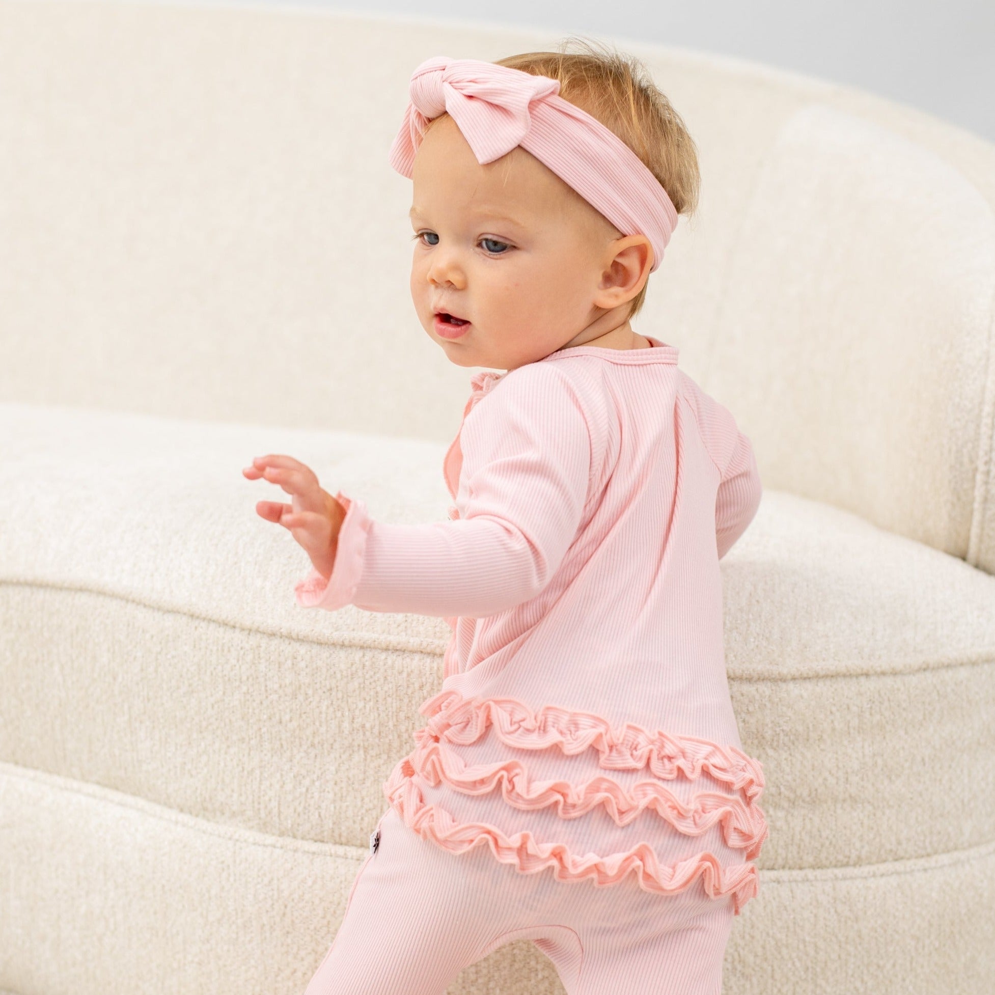 Ruffle Footie - Perfect Pink Ribbed