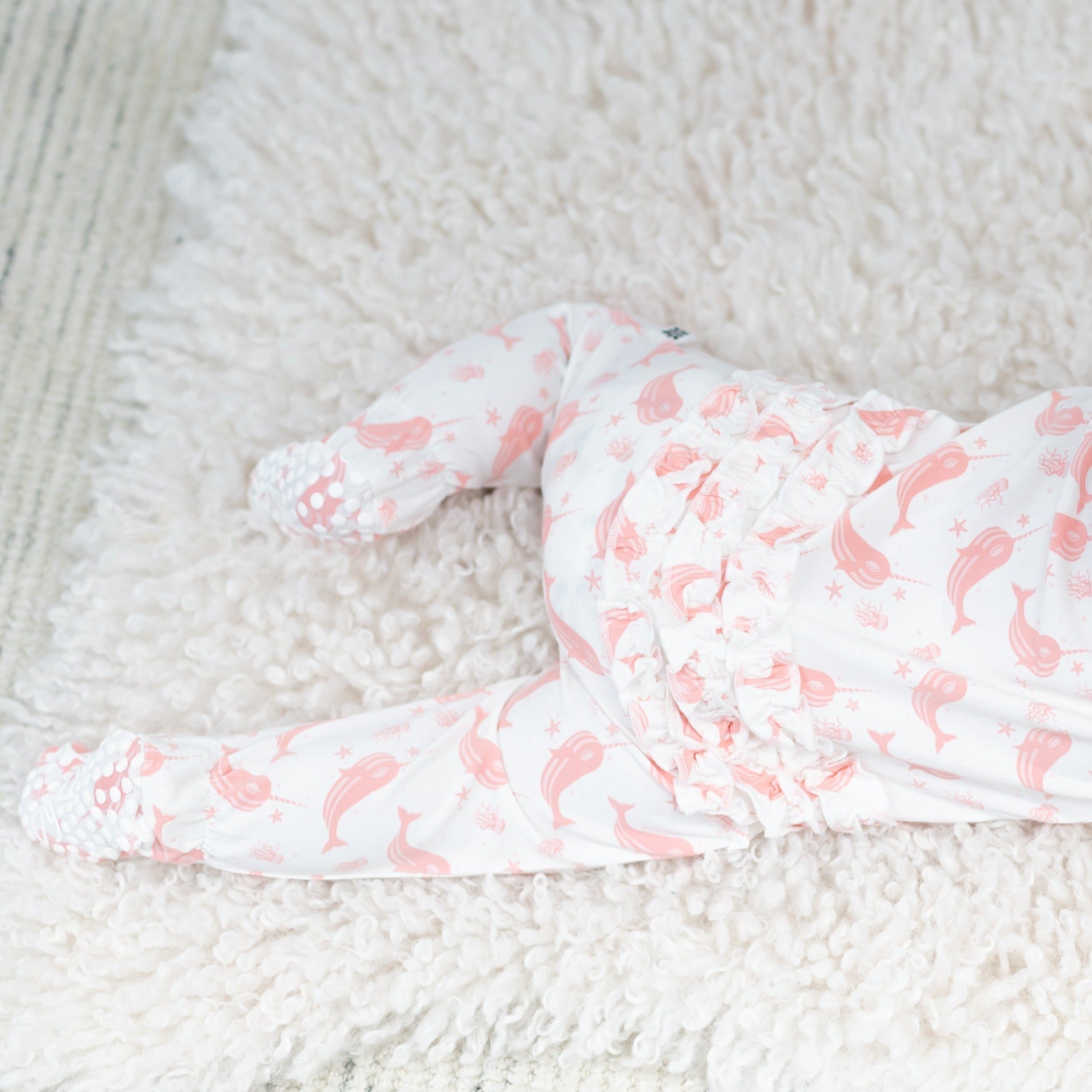 Ruffle Footie - Narwhal Pink