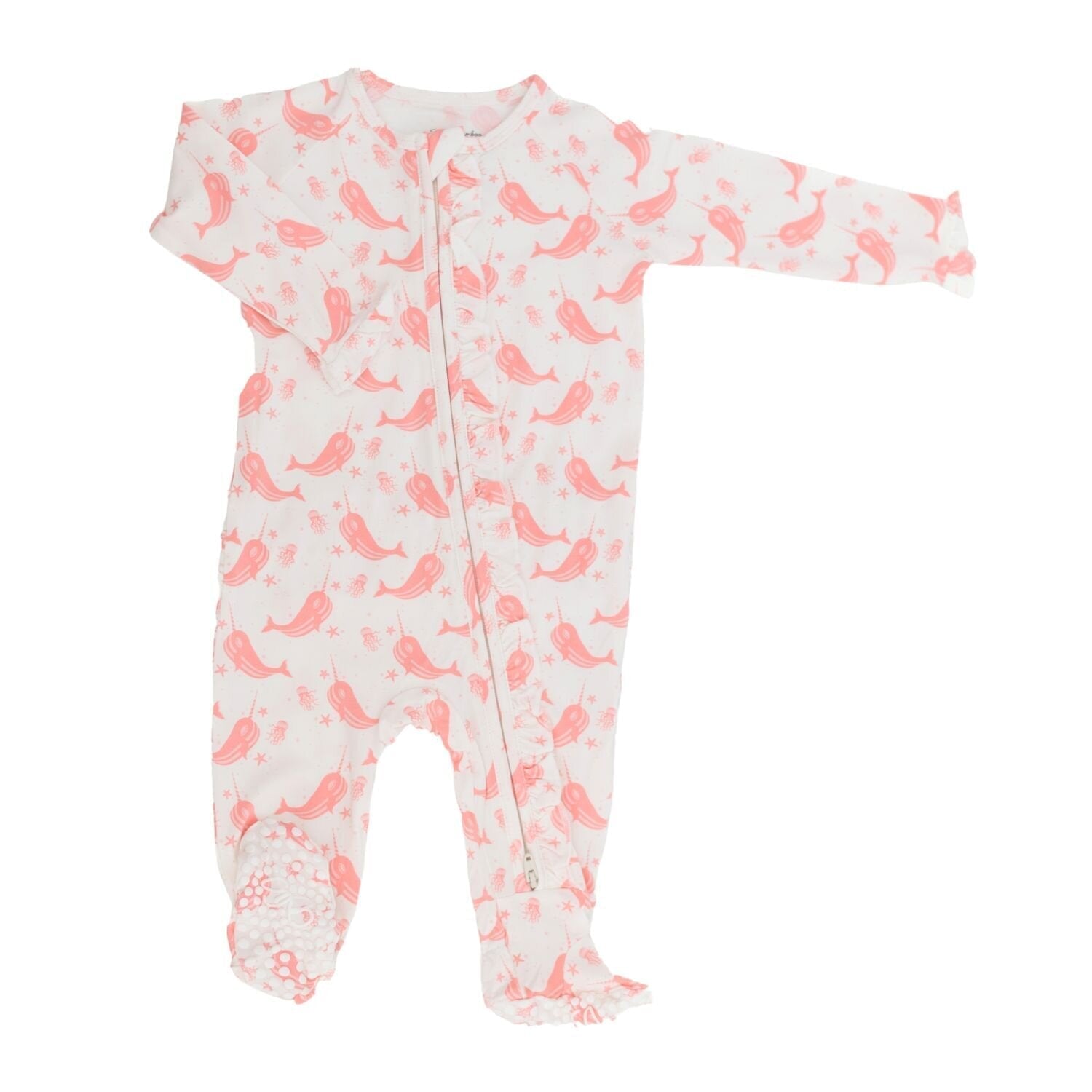 Ruffle Footie - Narwhal Pink