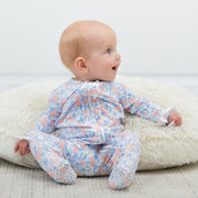 Ruffle Footie - Vintage Flower Pink