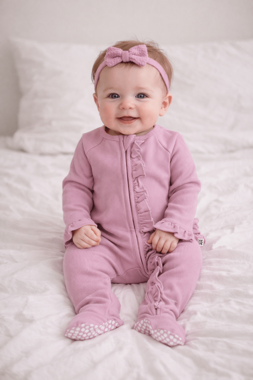 Ruffle Footie - Petunia Pink Ribbed