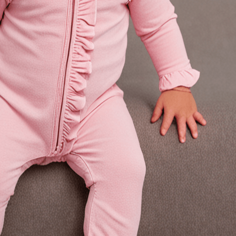 Ruffle Footie - Pink Suede
