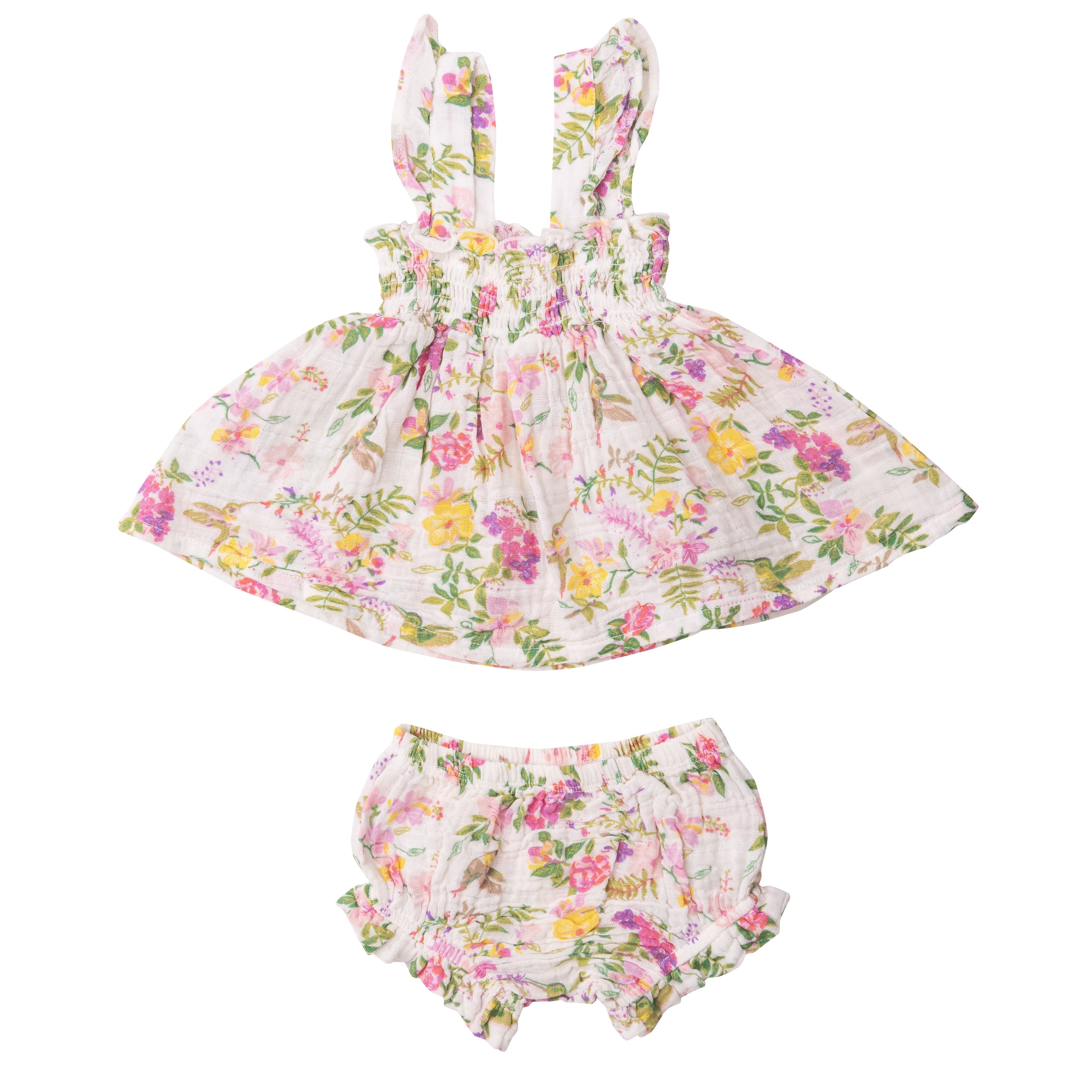 Ruffle Strap Smocked Top And Diaper Cover - Cute Hummingbirds