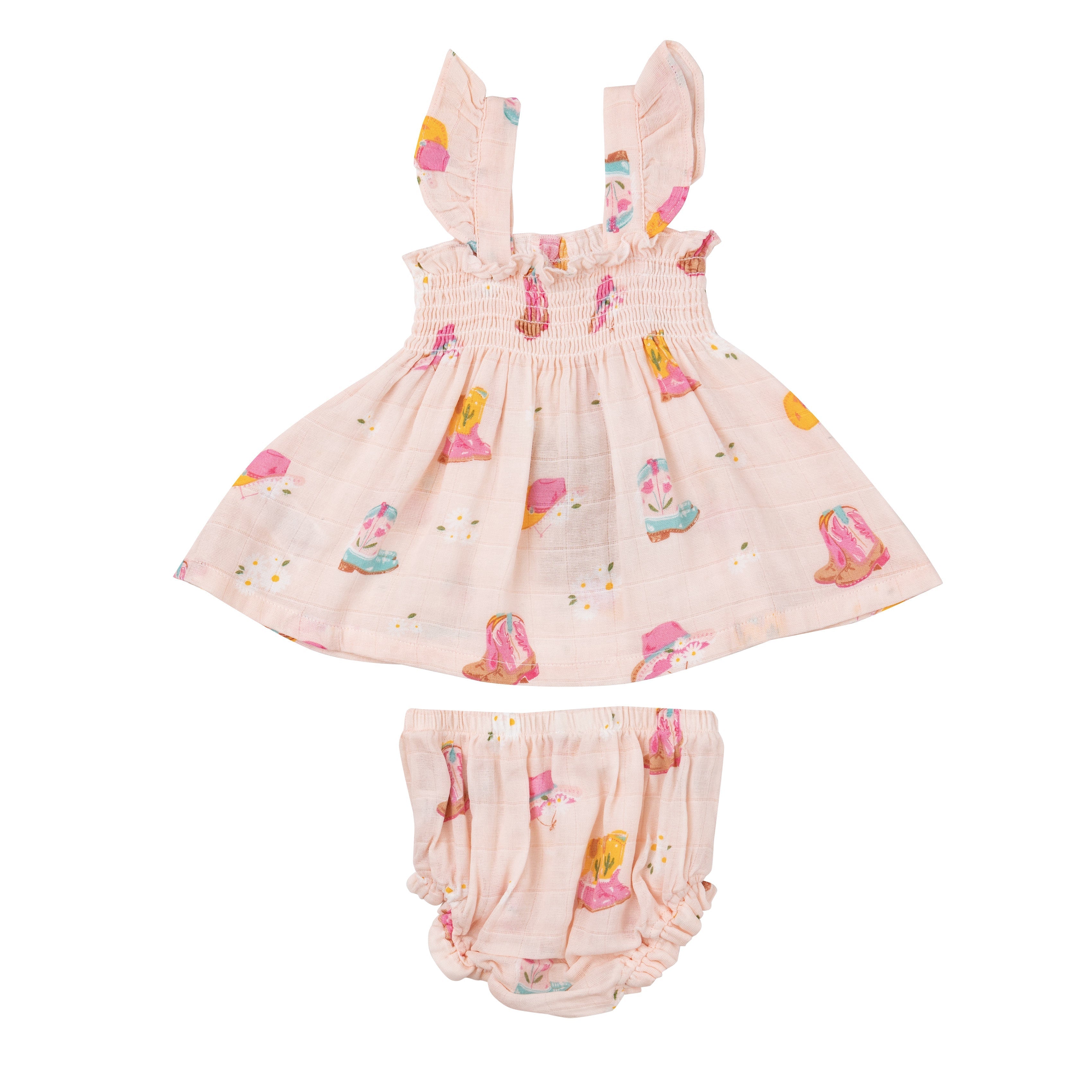 Ruffle Strap Smocked Top And Diaper Cover - Daisy Boots