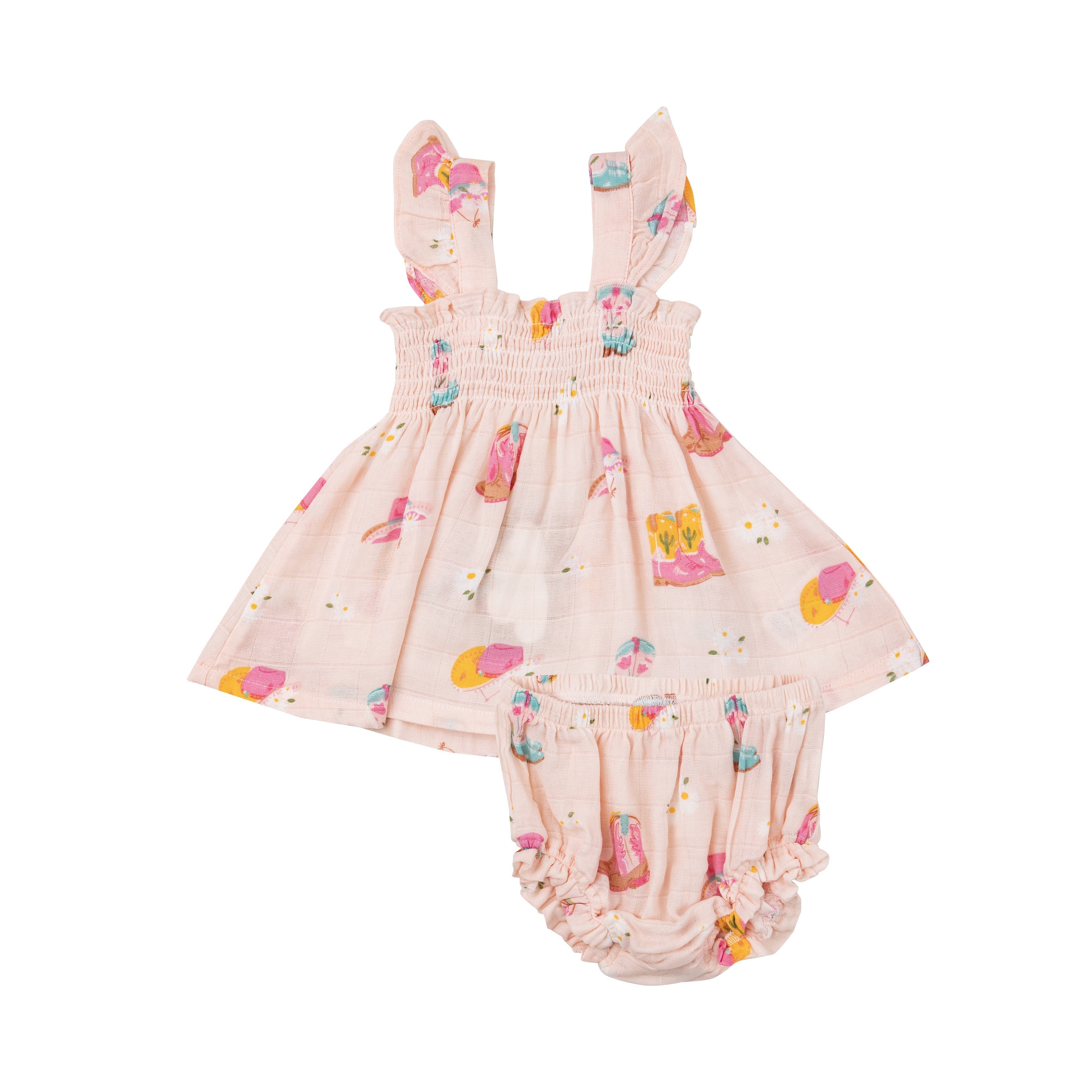 Ruffle Strap Smocked Top And Diaper Cover - Daisy Boots