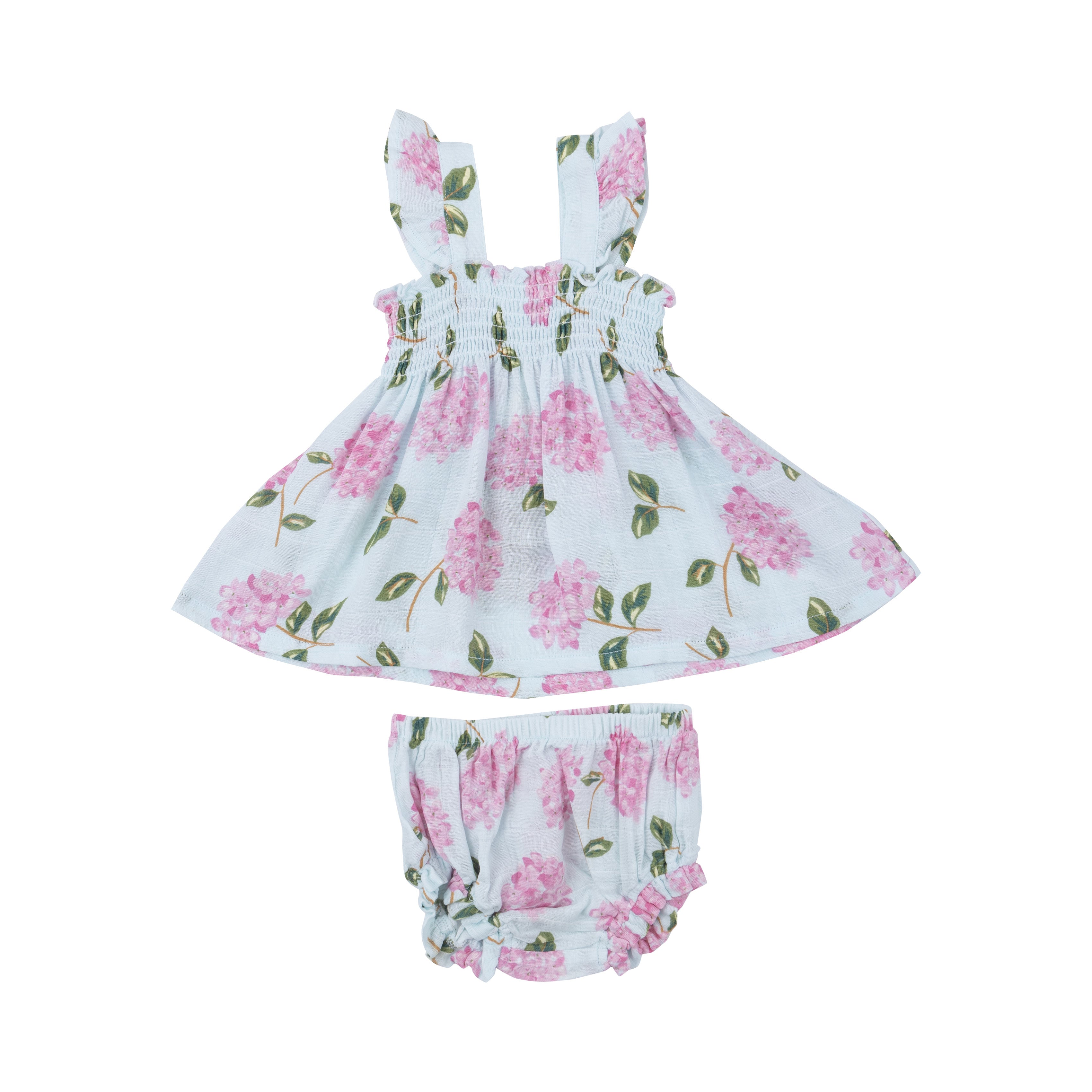 Ruffle Strap Smocked Top And Diaper Cover - Hydrangeas