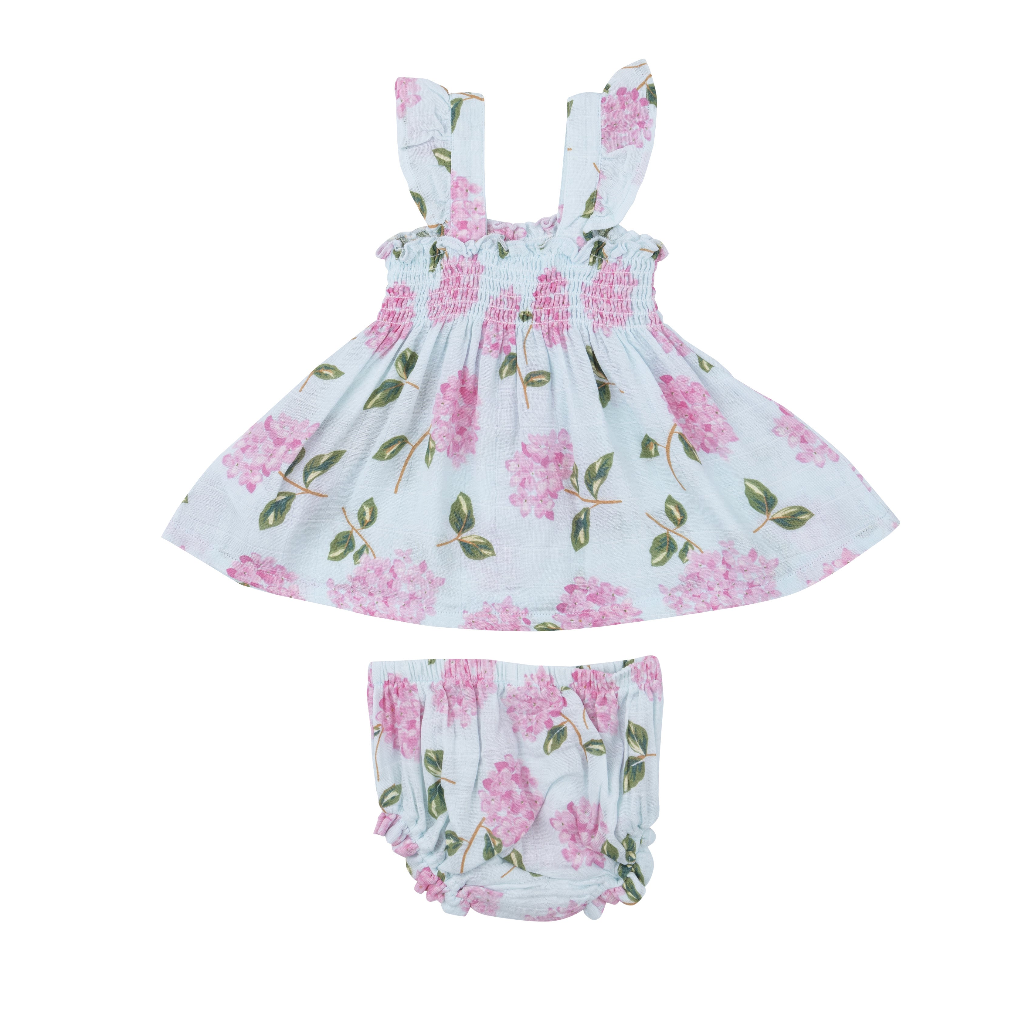 Ruffle Strap Smocked Top And Diaper Cover - Hydrangeas