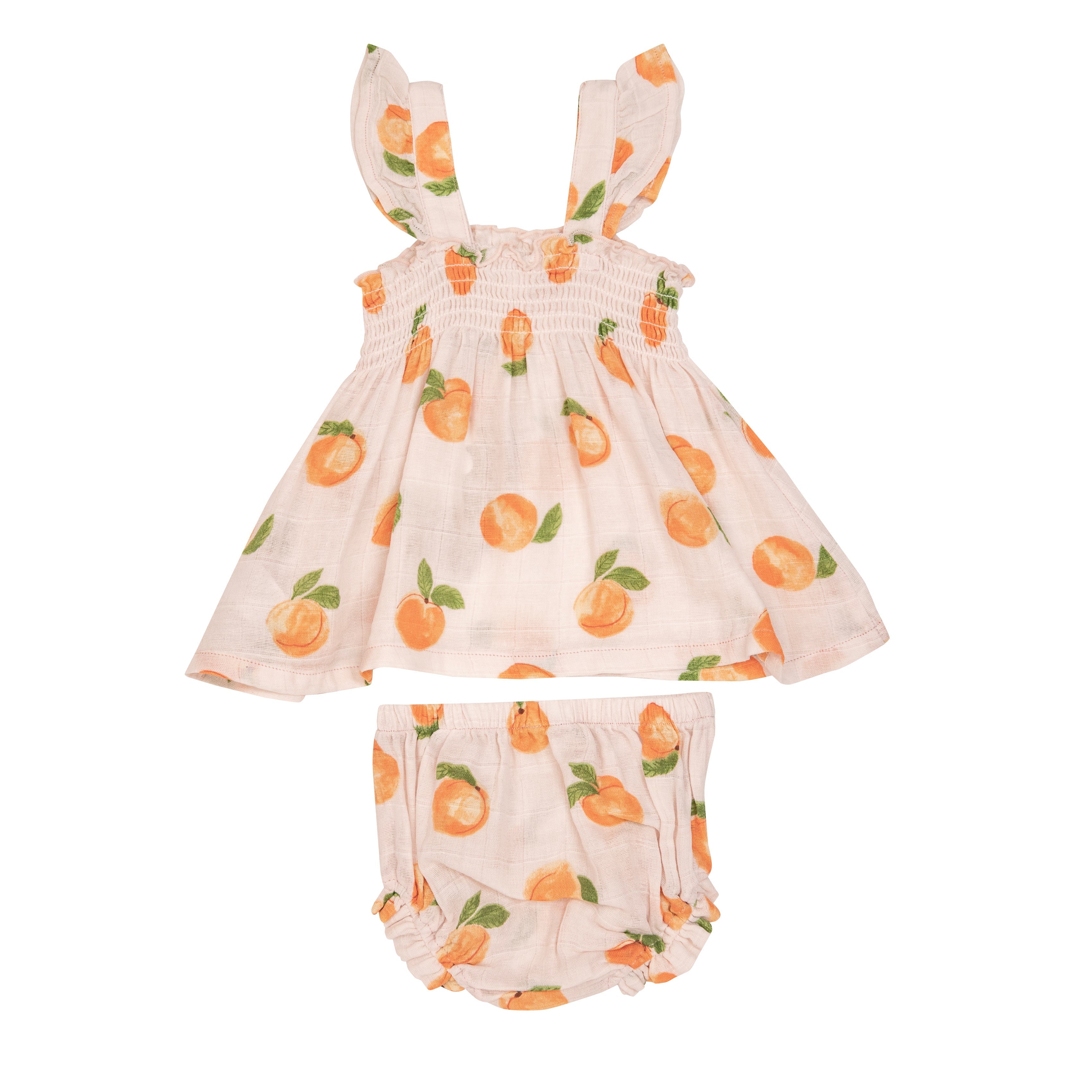 Ruffle Strap Smocked Top And Diaper Cover - Peaches