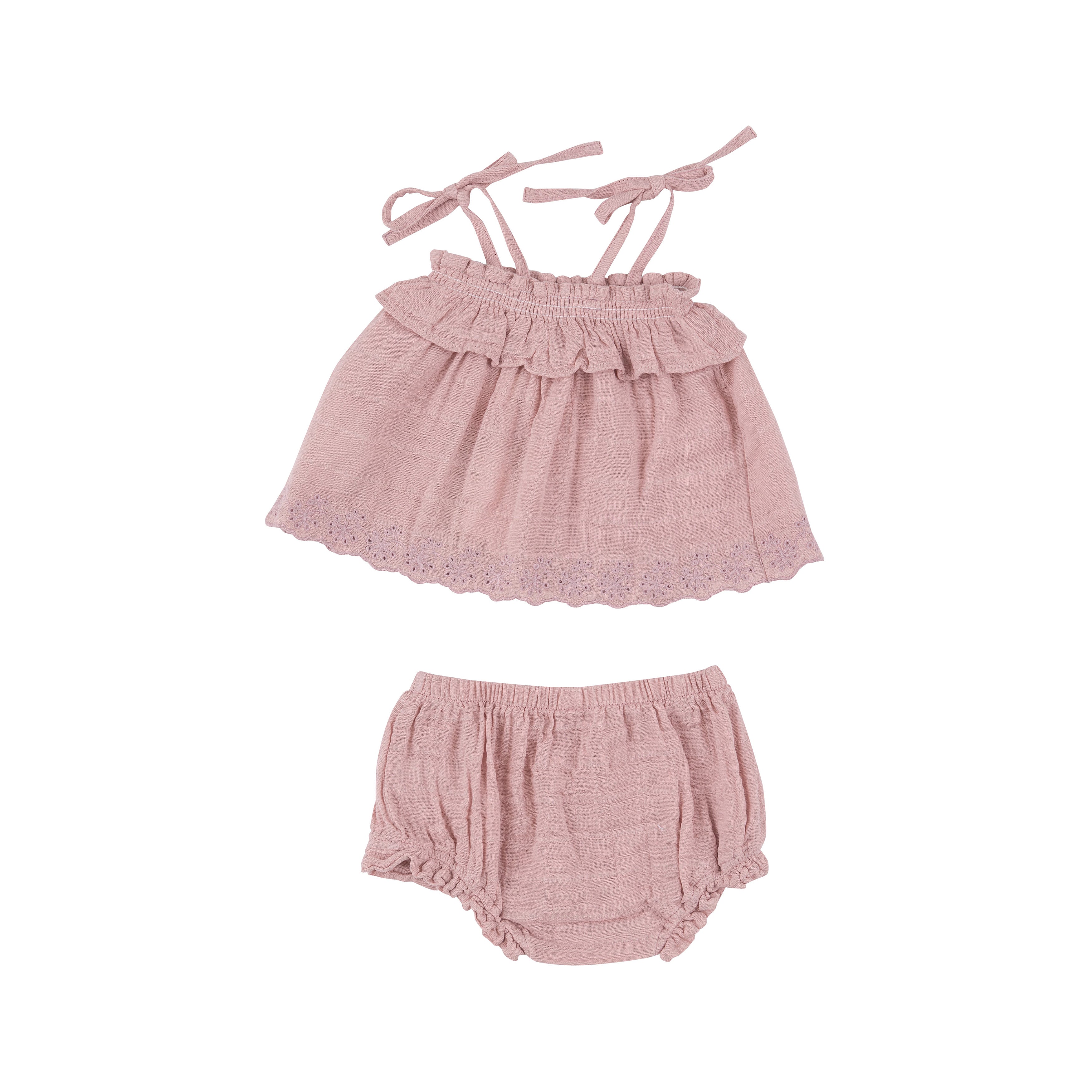 Ruffle Top & Bloomer - Dusty Pink Solid Muslin