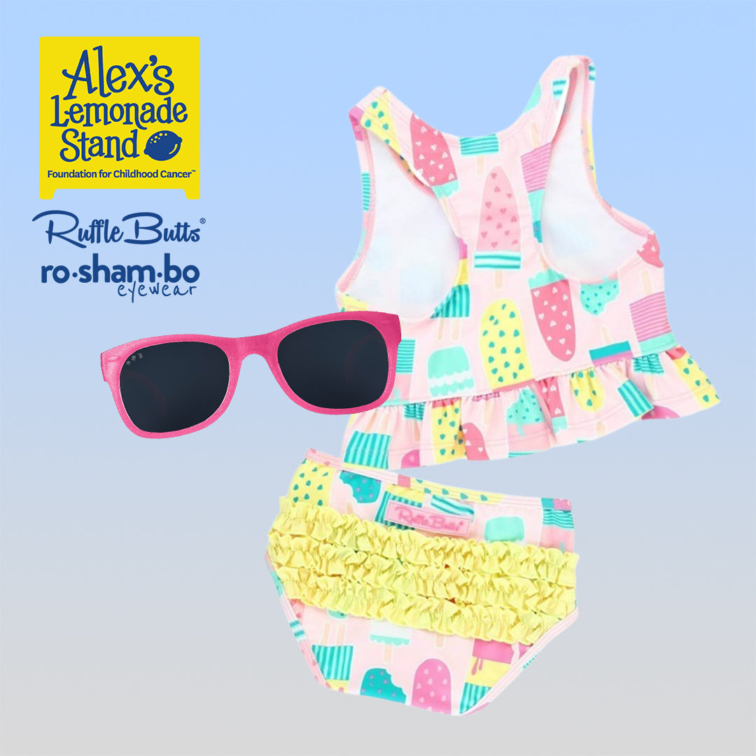 Rufflebutts Toddler Ice Cream Tankini With Roshambo Pink Glitter Sunglasses