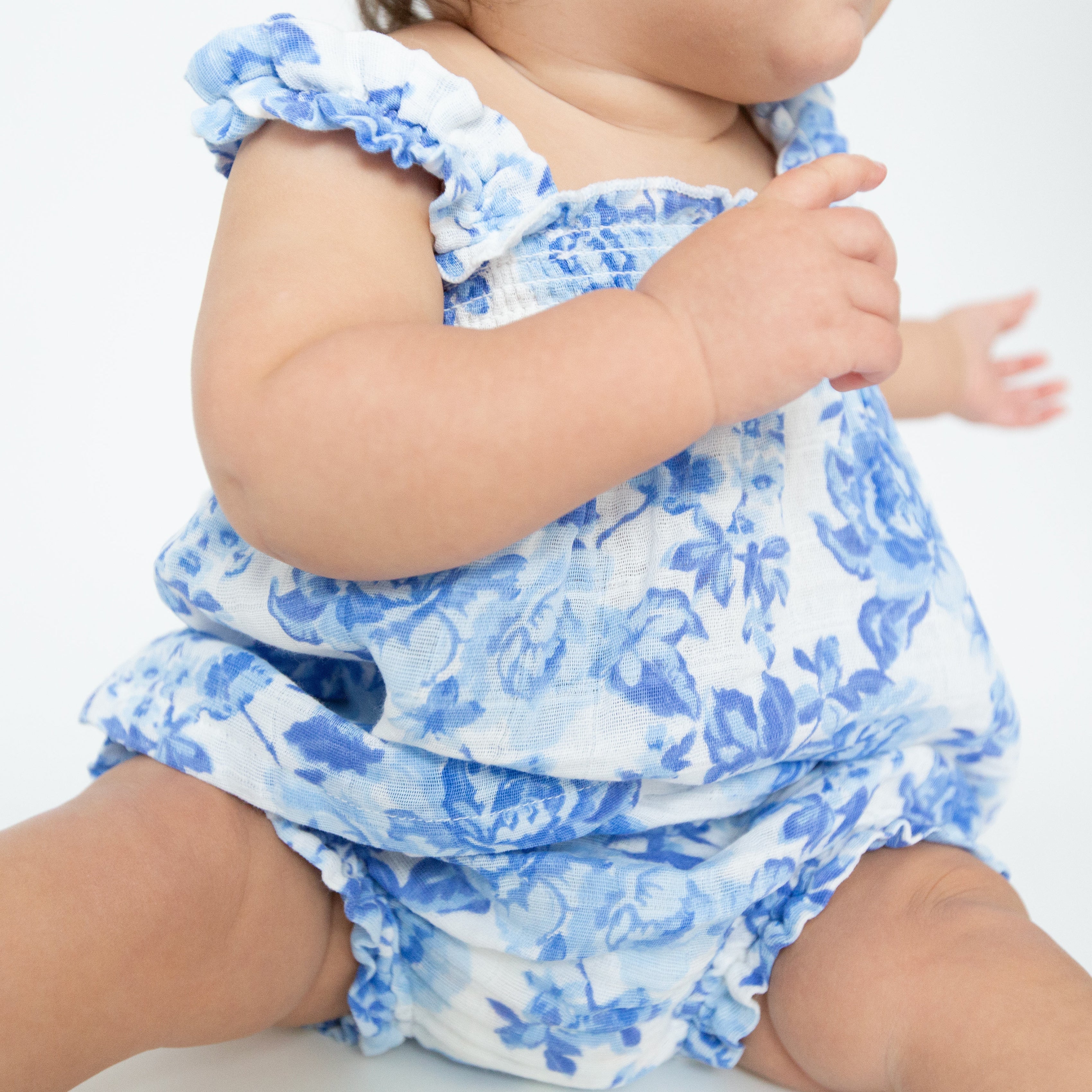 Ruffly Strap Top And Bloomer Set - Roses In Blue