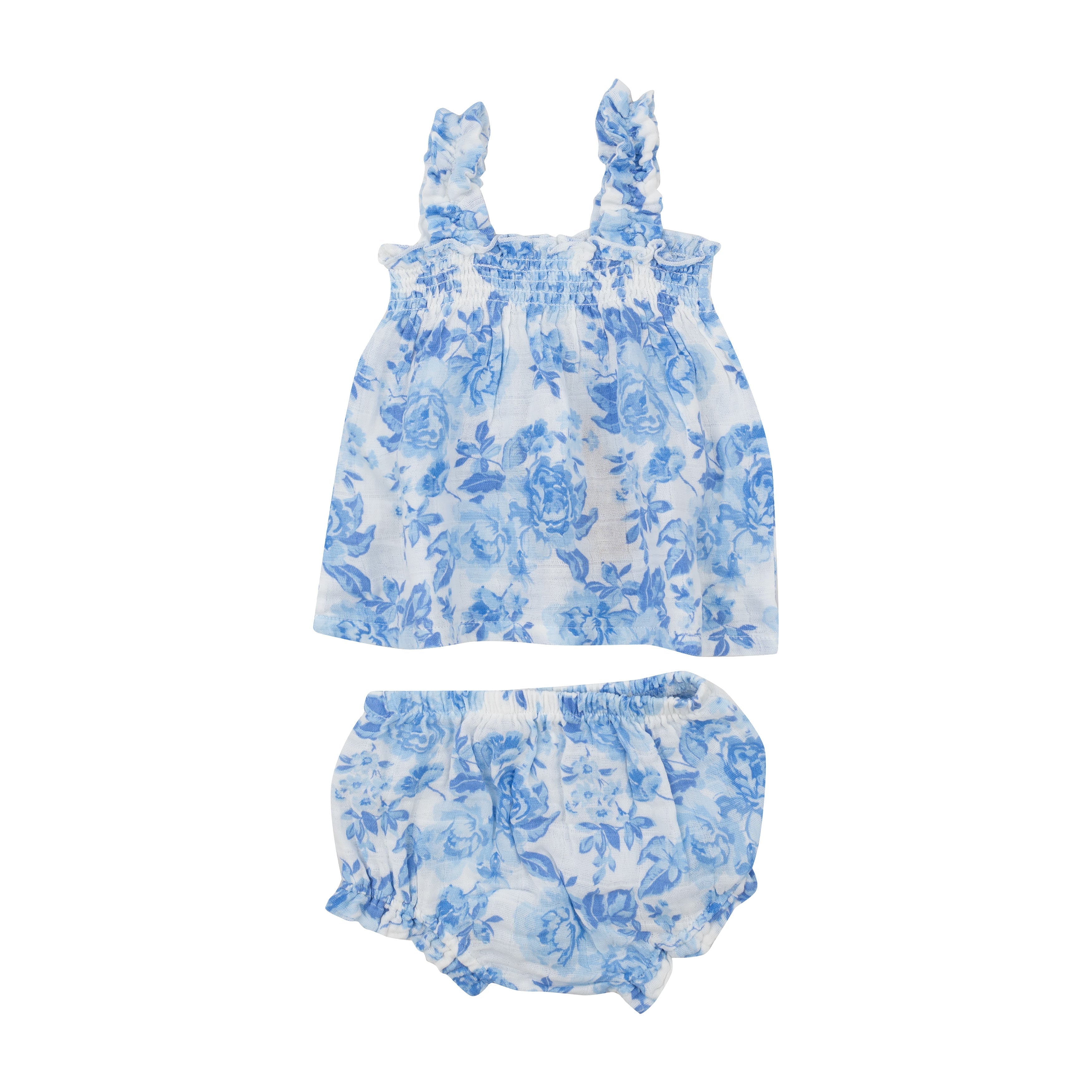 Ruffly Strap Top And Bloomer Set - Roses In Blue