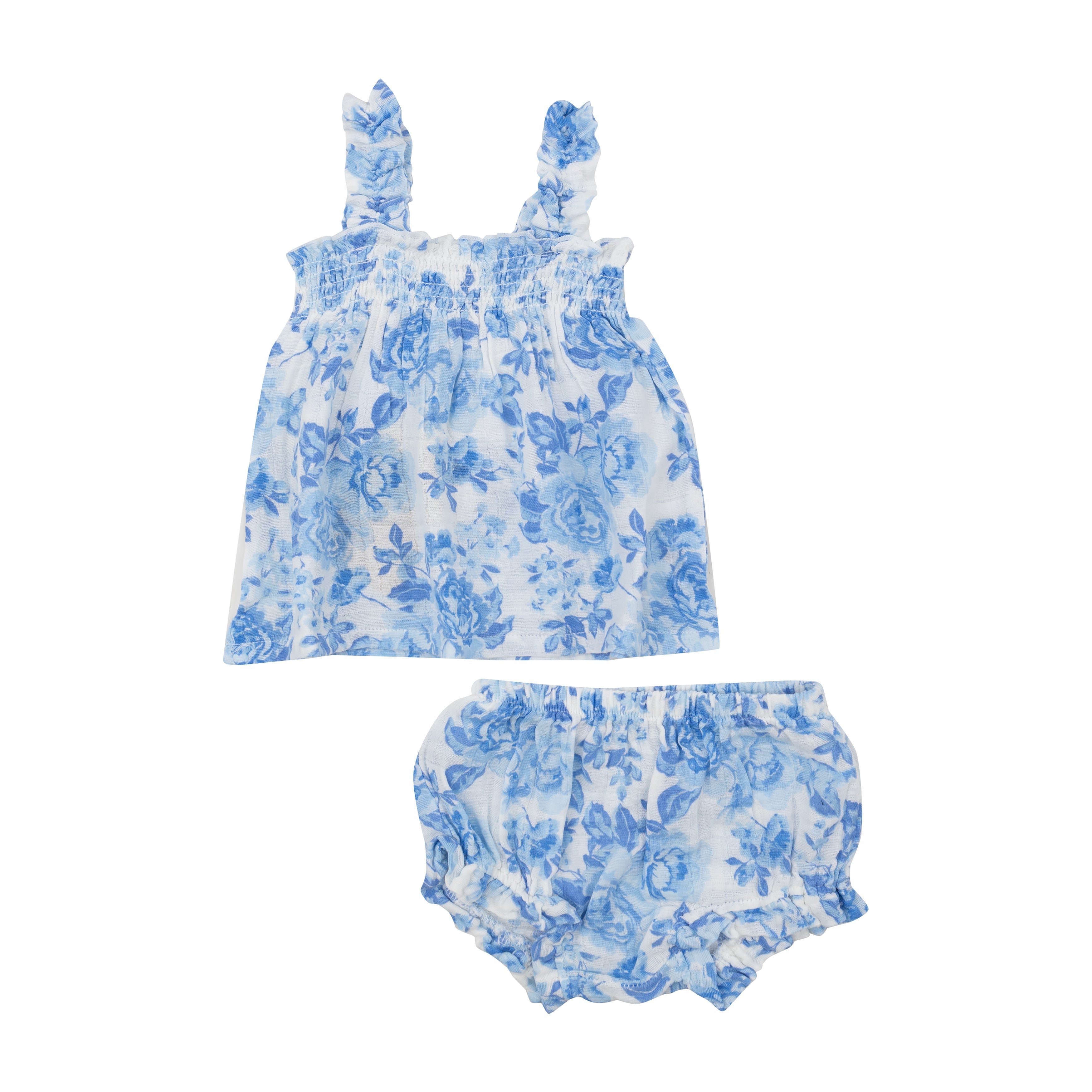 Ruffly Strap Top And Bloomer Set - Roses In Blue