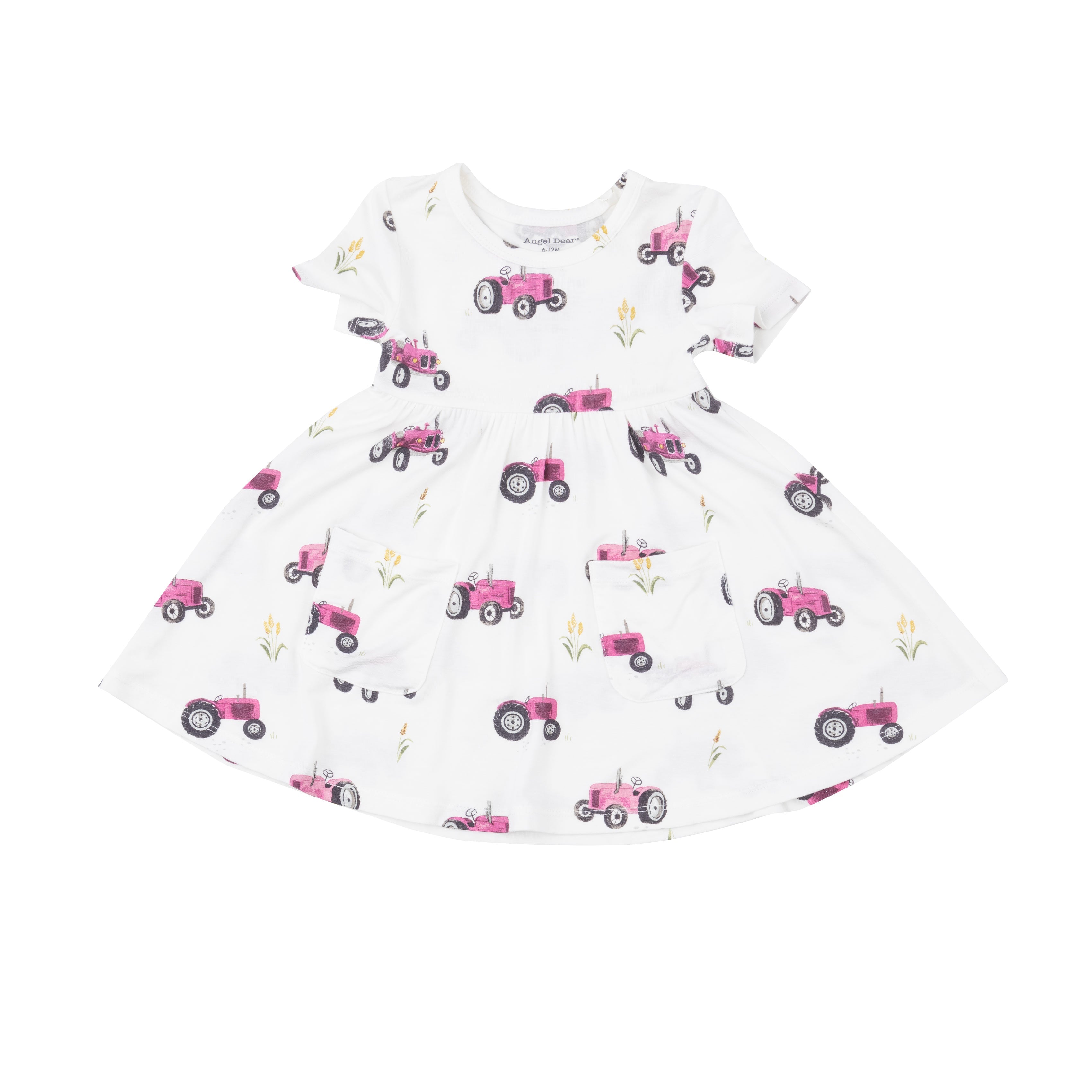 S/s Twirly Dress - Pink Tractors