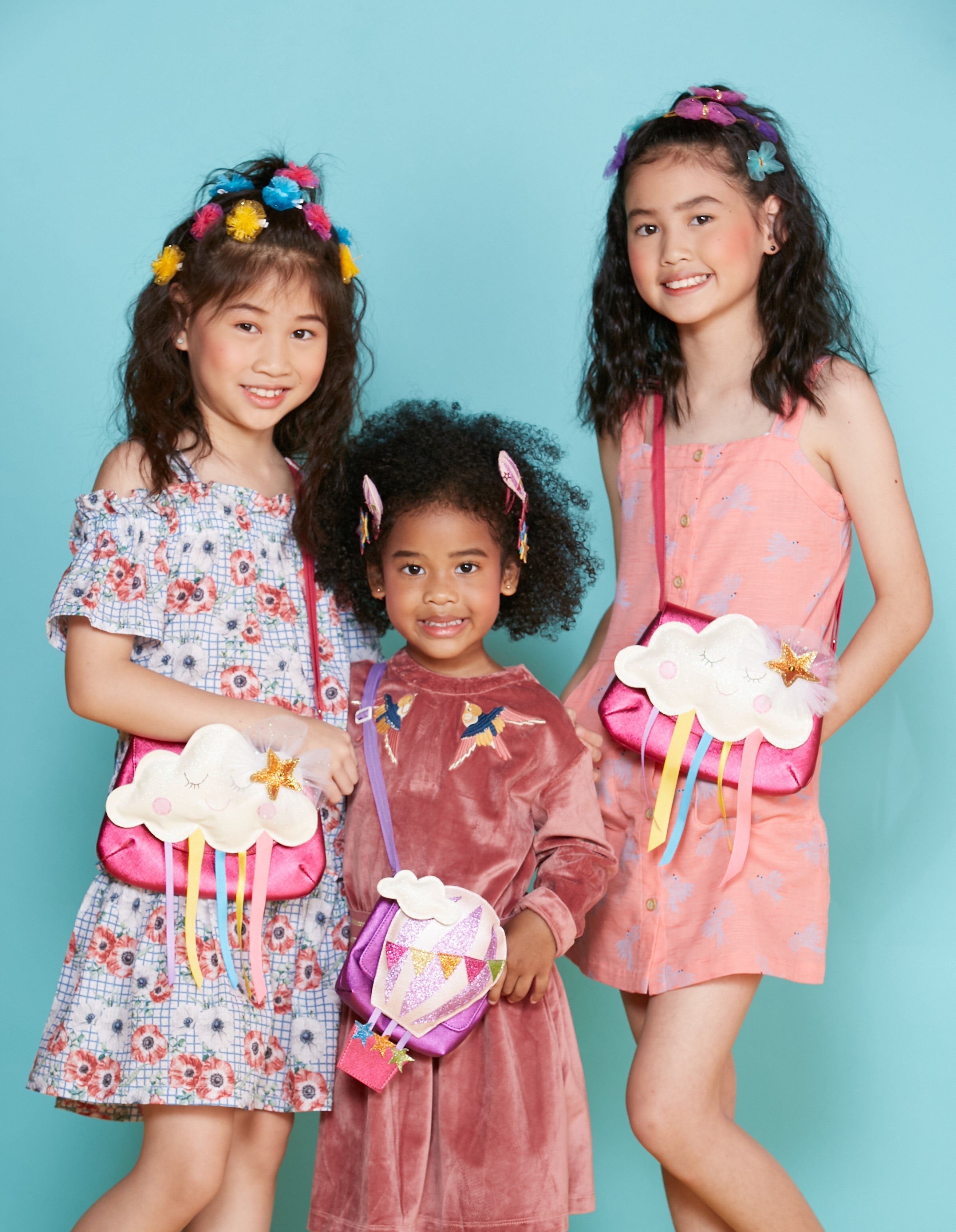 Carnival Pom Pom Kids Hair Clips- Multi