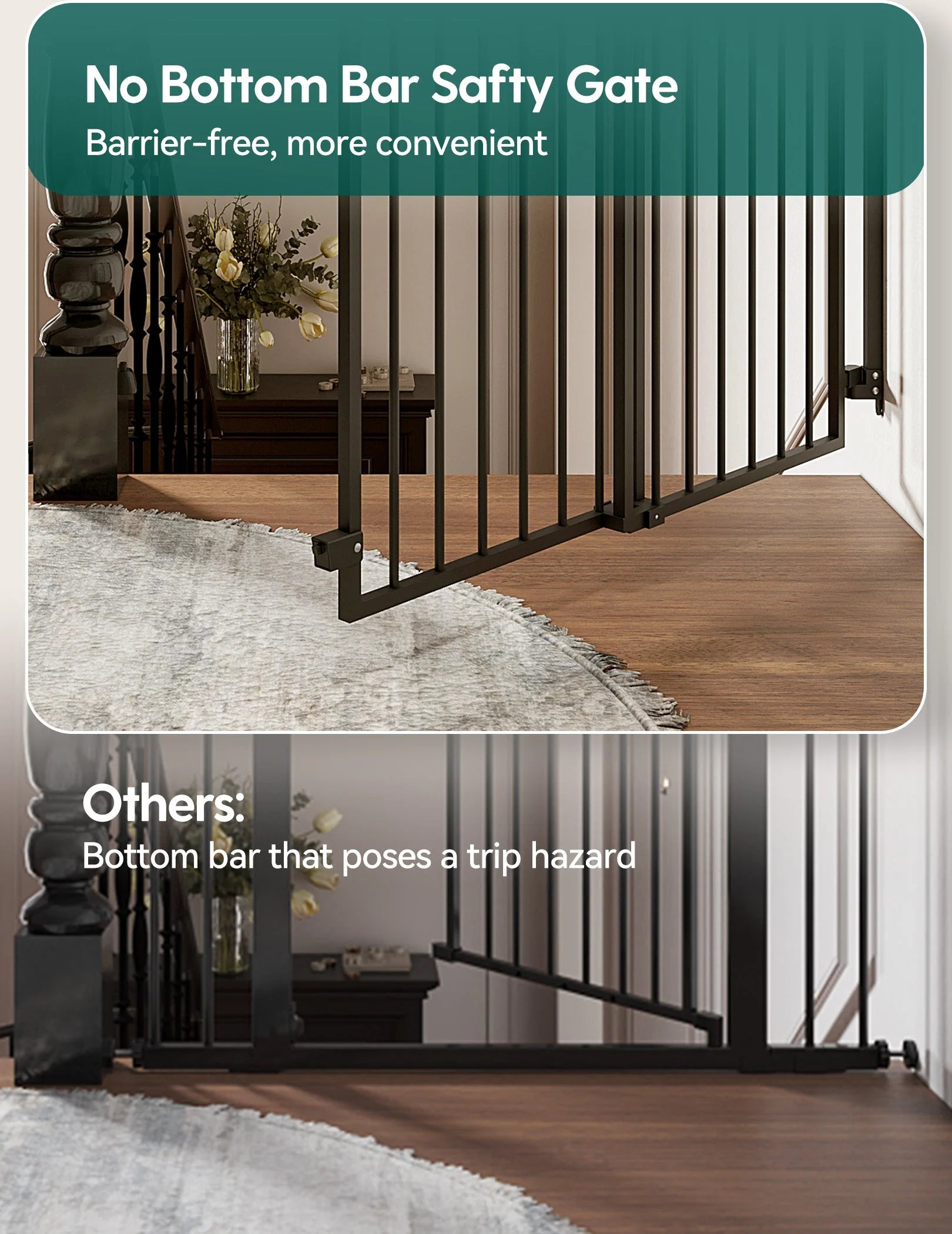 Boundless S12 | Ultra-stable No Bottom Bar Baby Gate For Stairs