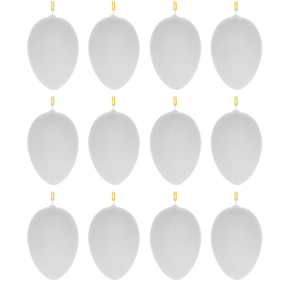 Set Of 12 White Blank Hollow Plastic Easter Egg Ornaments 2.6 Inches