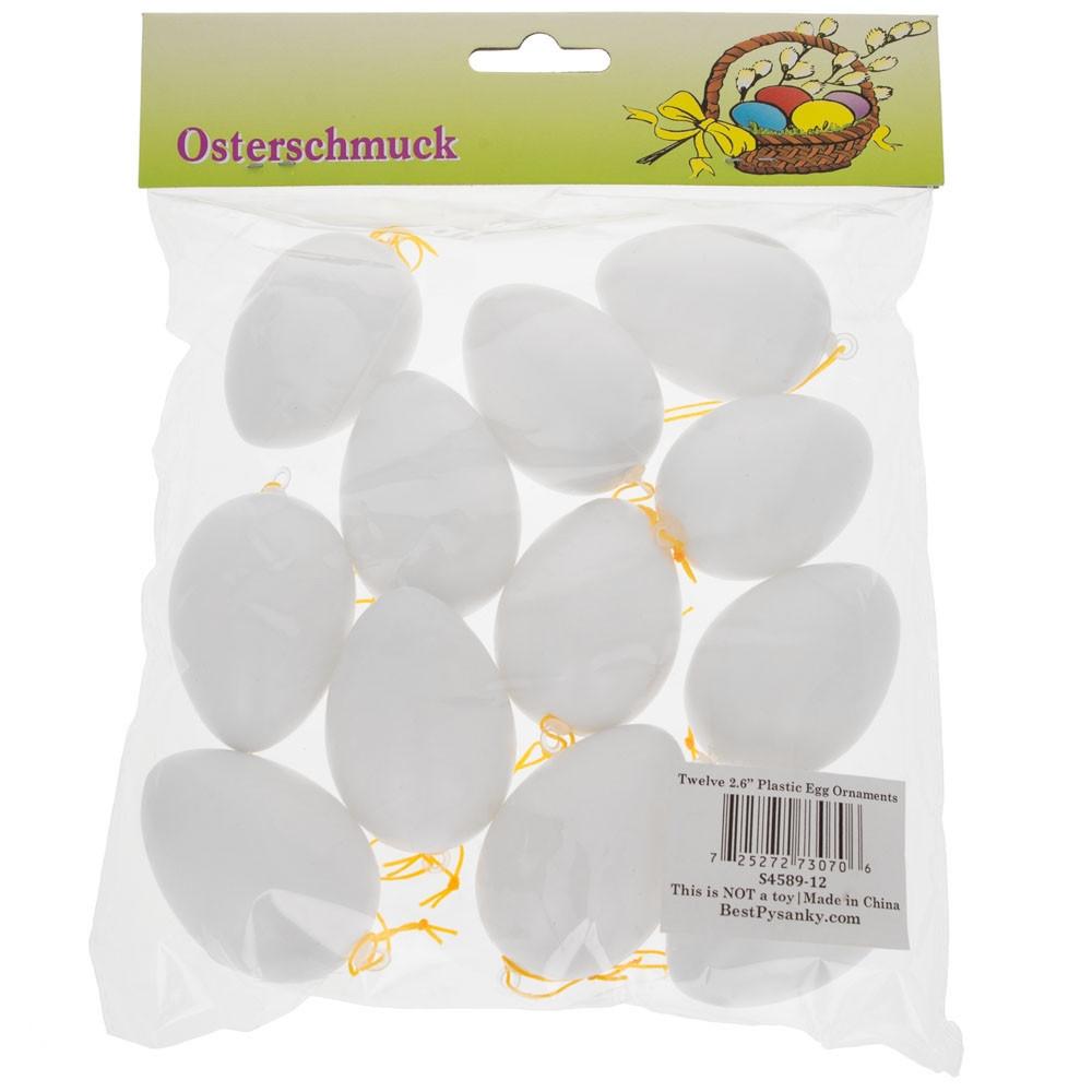 Set Of 12 White Blank Hollow Plastic Easter Egg Ornaments 2.6 Inches