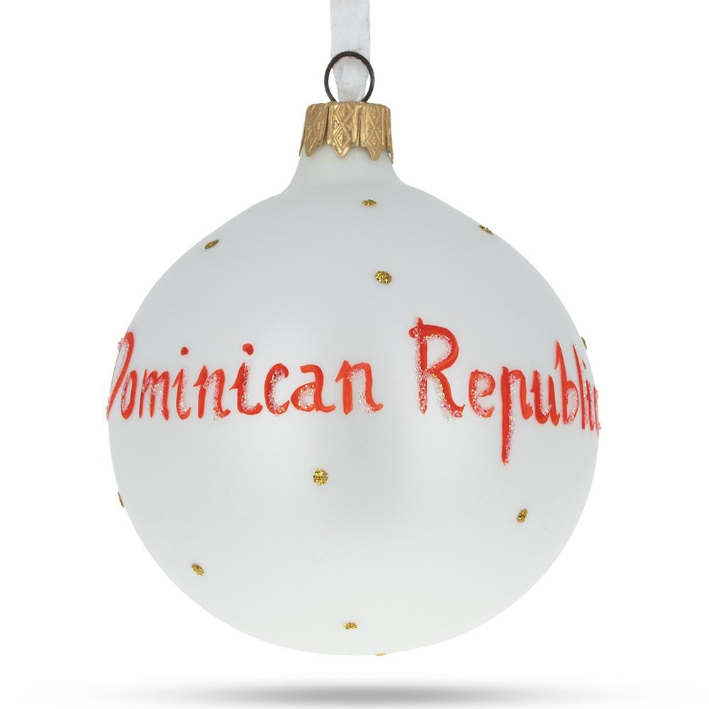 Flag Of Dominican Republic Blown Glass Ball Christmas Ornament 3.25 Inches