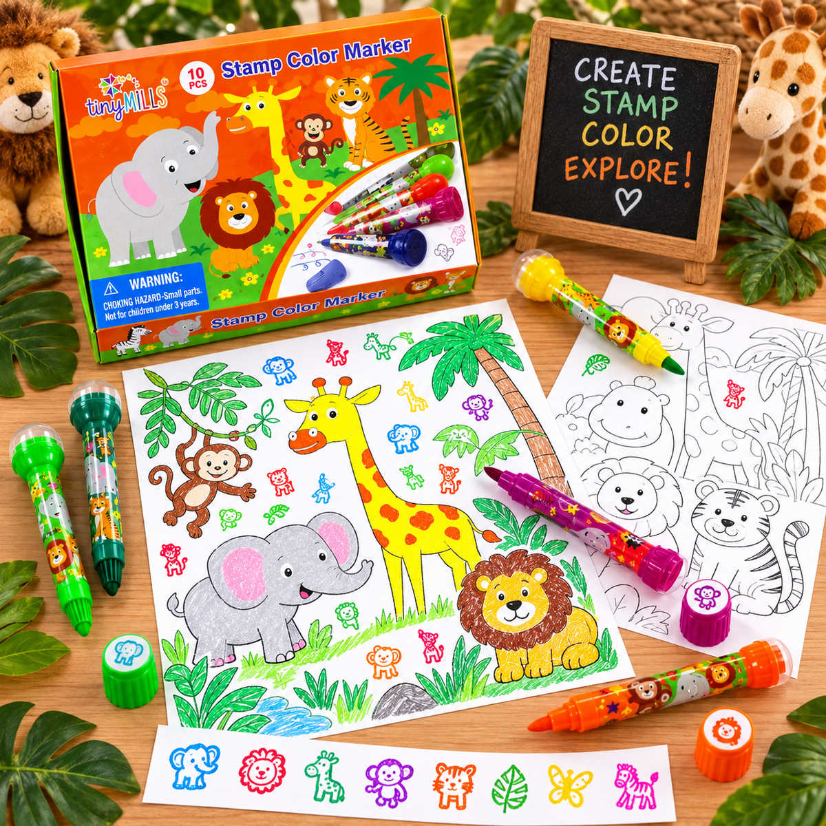 Wild Life Safari Animals Stamp Marker Set - Set Of 10