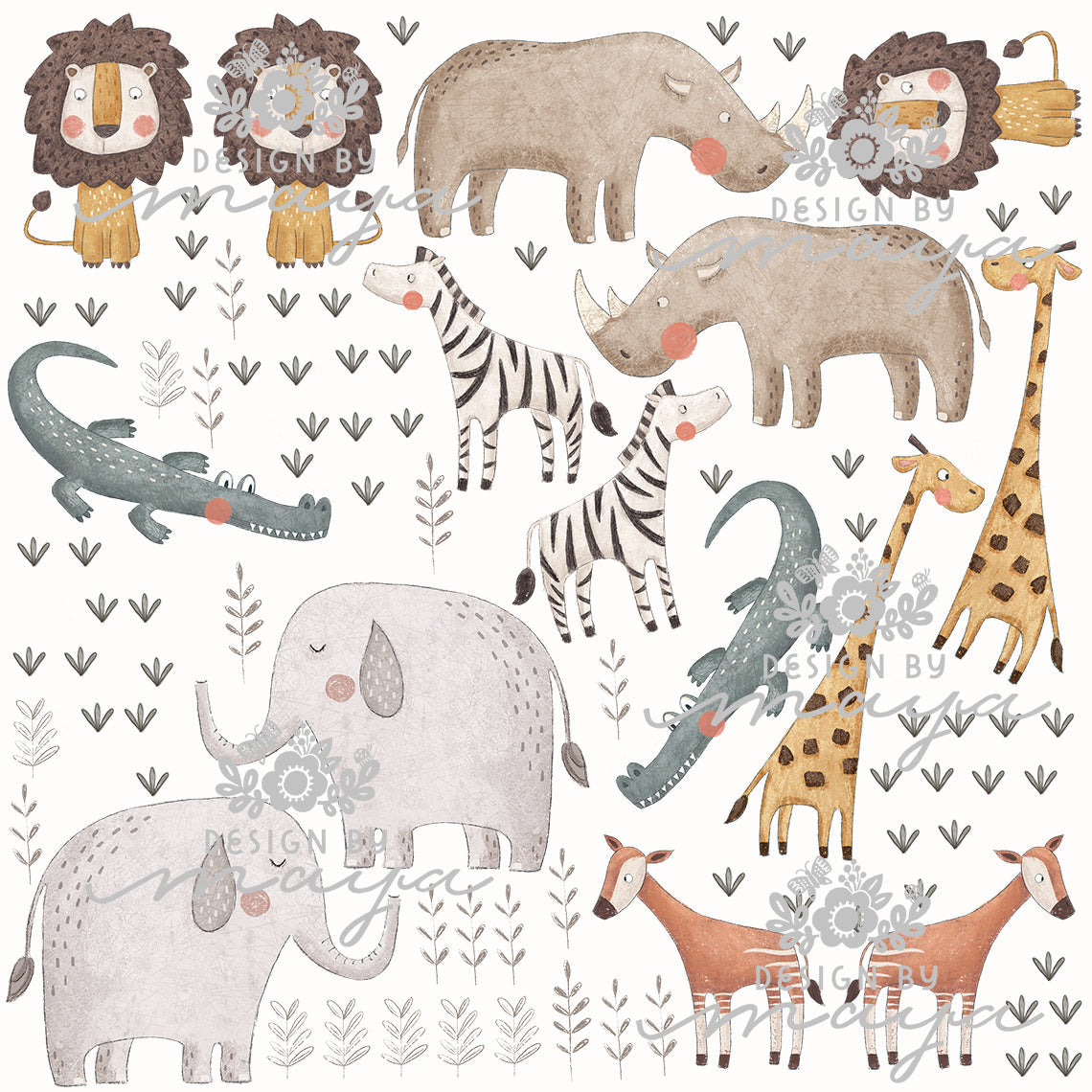 Multi Colors Safari Animals - Fabric Nursery Wall Art Decals