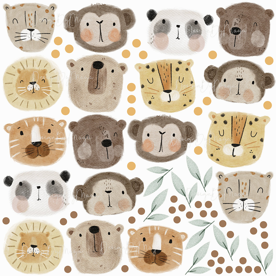 Multi Colors Safari Animals - Fabric Nursery Wall Art Decals