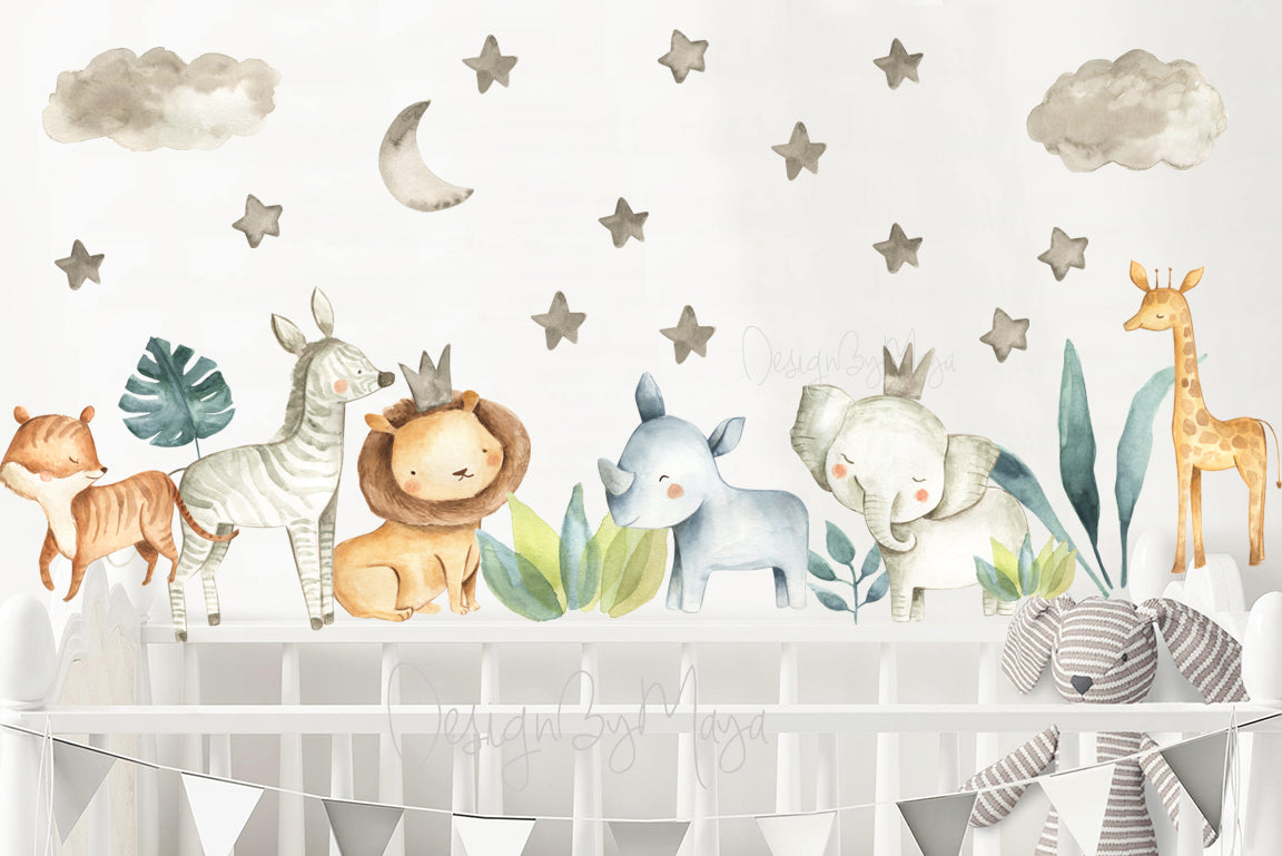 Jungle Animals, Jungle Features - Fabric Nursery Wall Art Decals