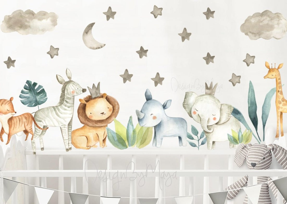 Jungle Animals Tropical Theme - Fabric Nursery Wall Art Decals