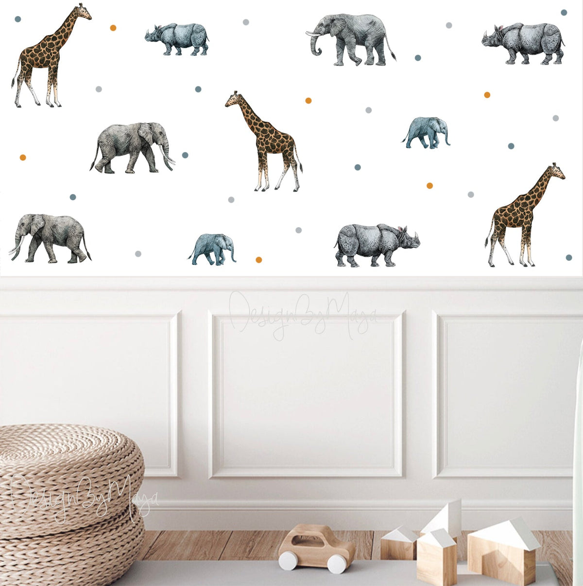 Animated Safari Animals, Jungle Creatures - Fabric Nursery Wall Art Decals