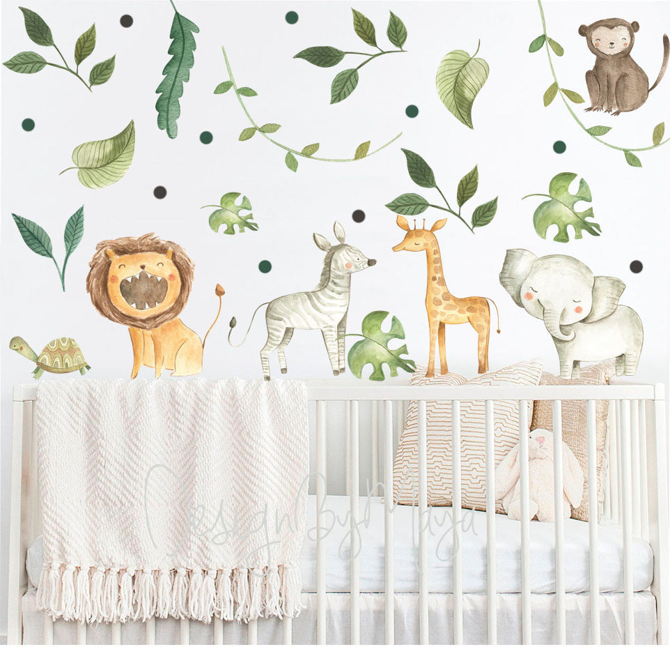 Safari Animals, Jungle Creatures - Fabric Nursery Wall Art Decals