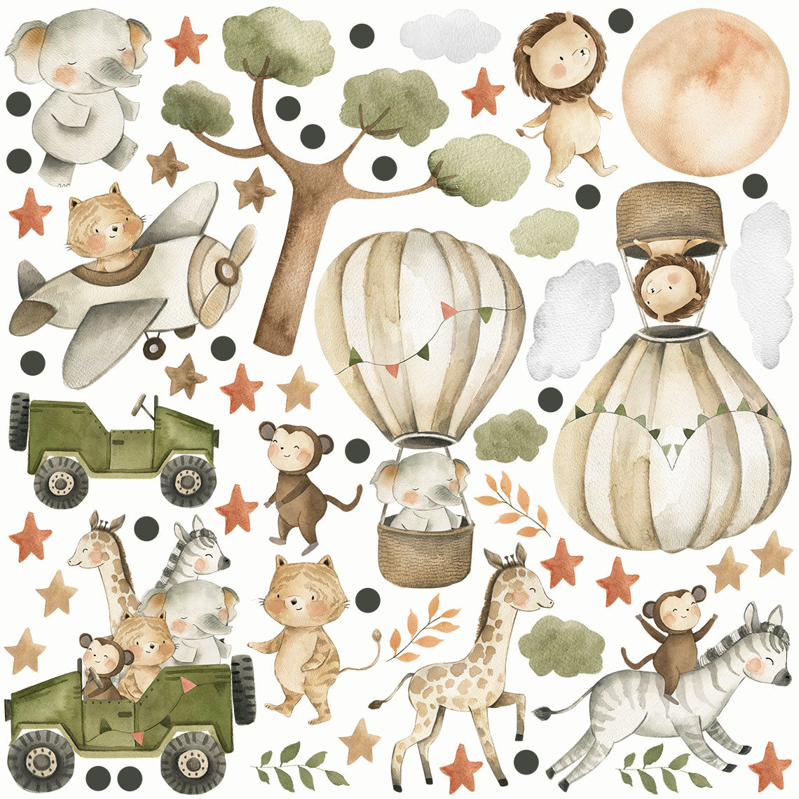 Animated Safari Animals, Jungle Creatures - Fabric Nursery Wall Art Decals