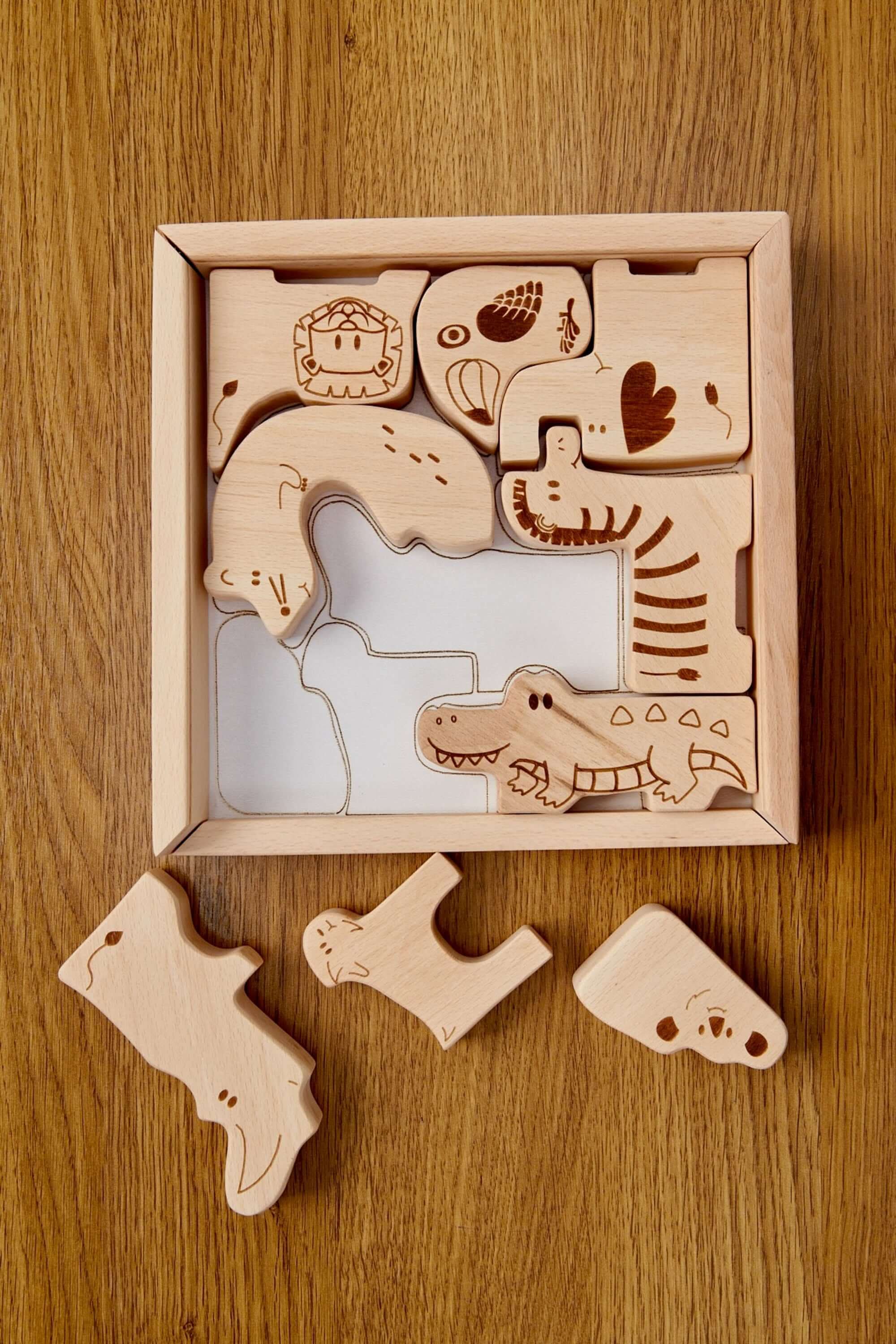 Wooden Safari Animal Puzzle Box For Toddlers