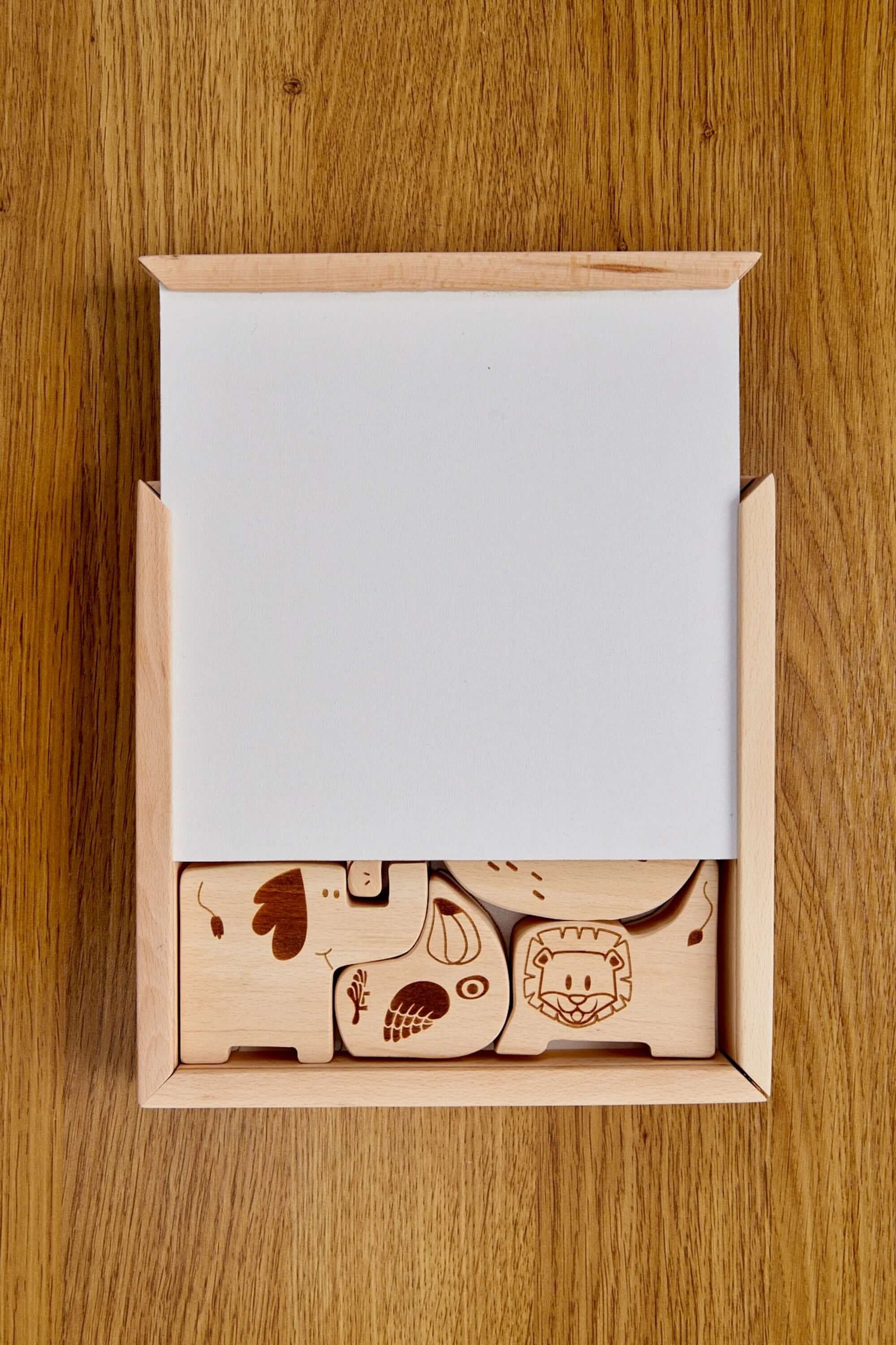 Wooden Safari Animal Puzzle Box For Toddlers