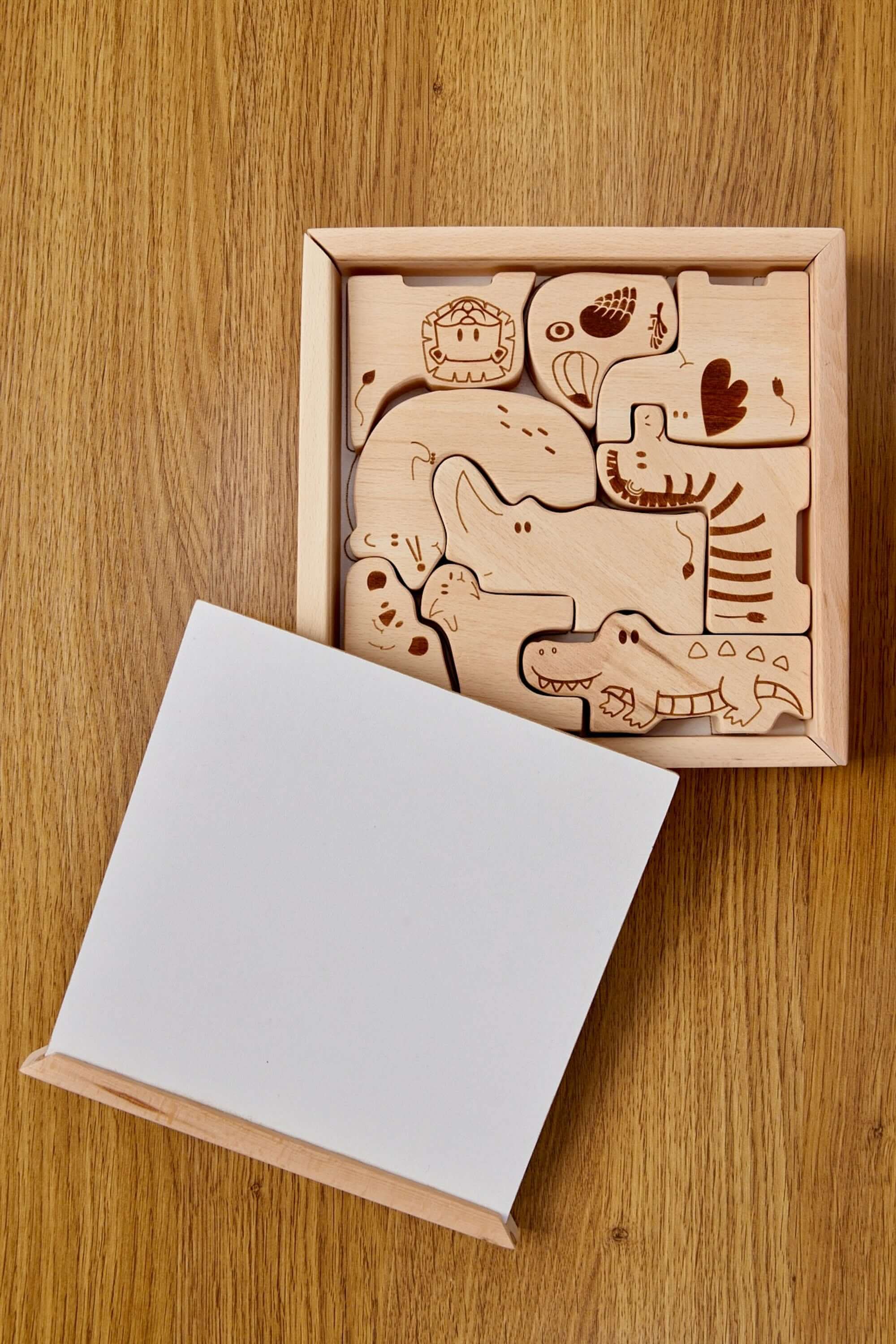 Wooden Safari Animal Puzzle Box For Toddlers