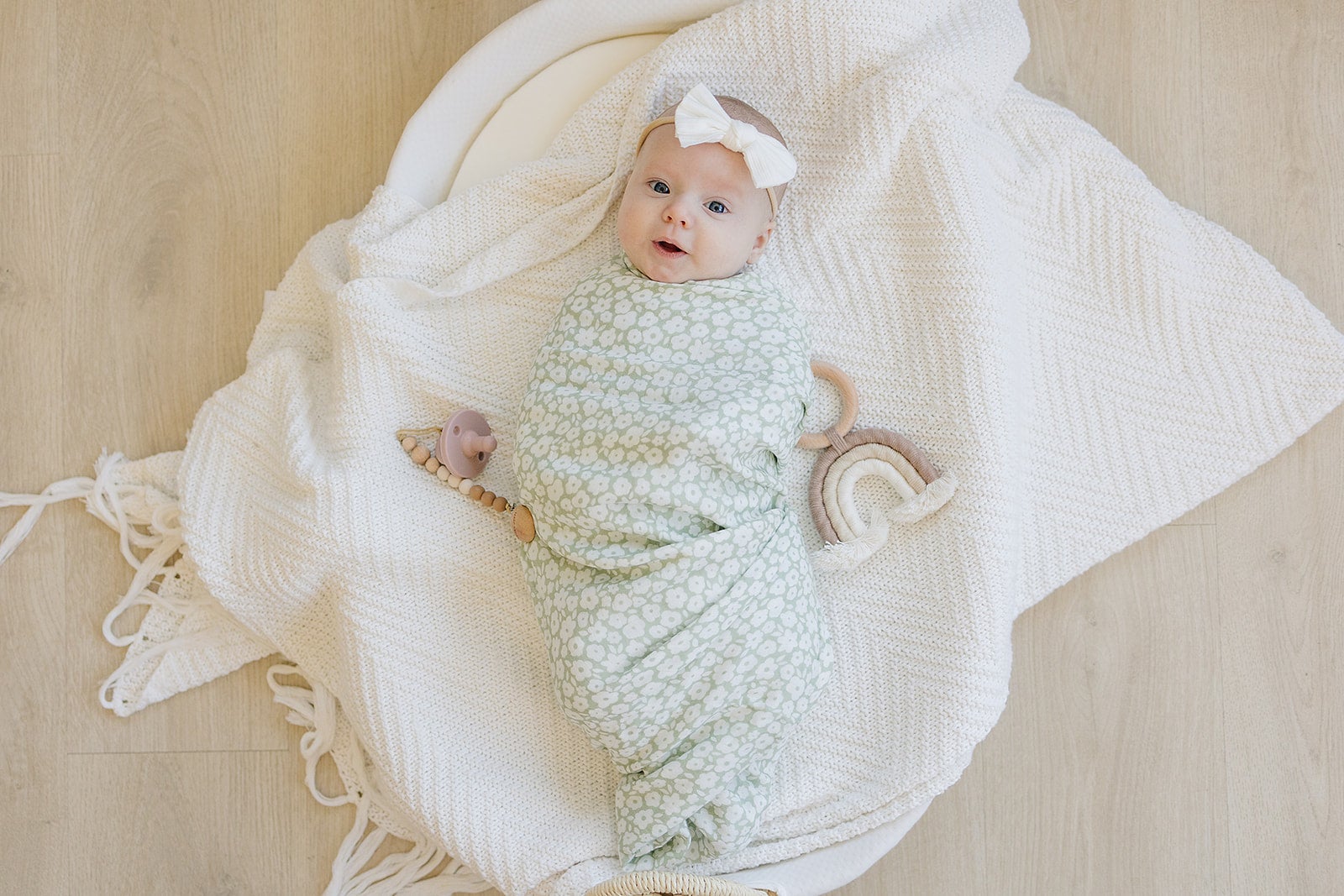 Muslin Swaddle Blanket - Sage Ditsy Floral